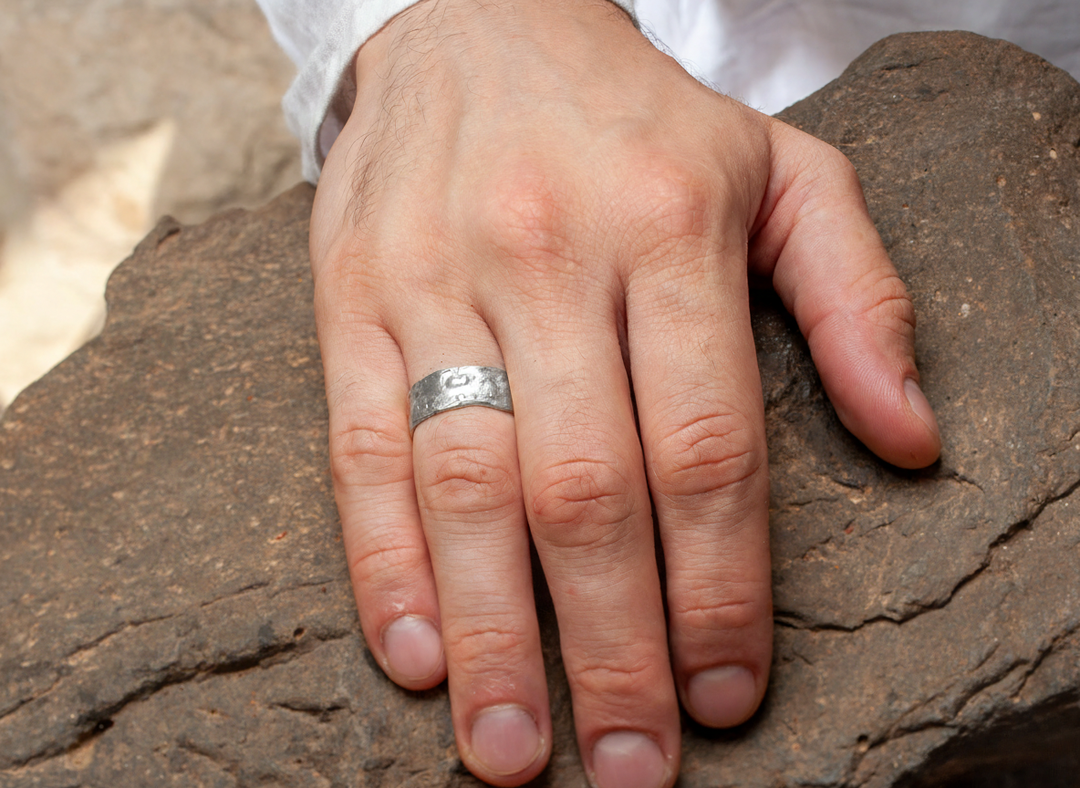 Silver Cigar 8mm Band Ring Molten Textured