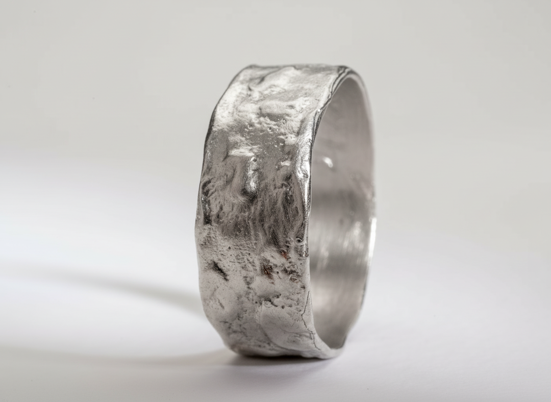 8mm Sterling Silver Cigar 8mm Band Ring Molten Textured