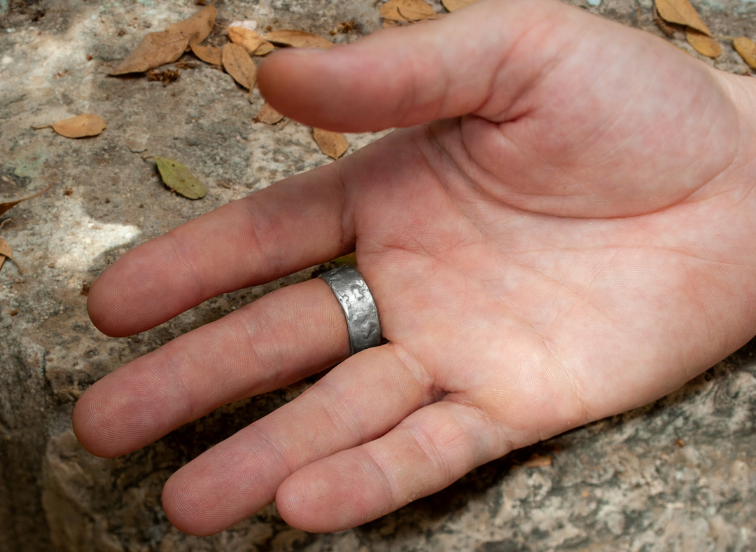 8mm Sterling Silver Cigar Band Ring Melted Textured