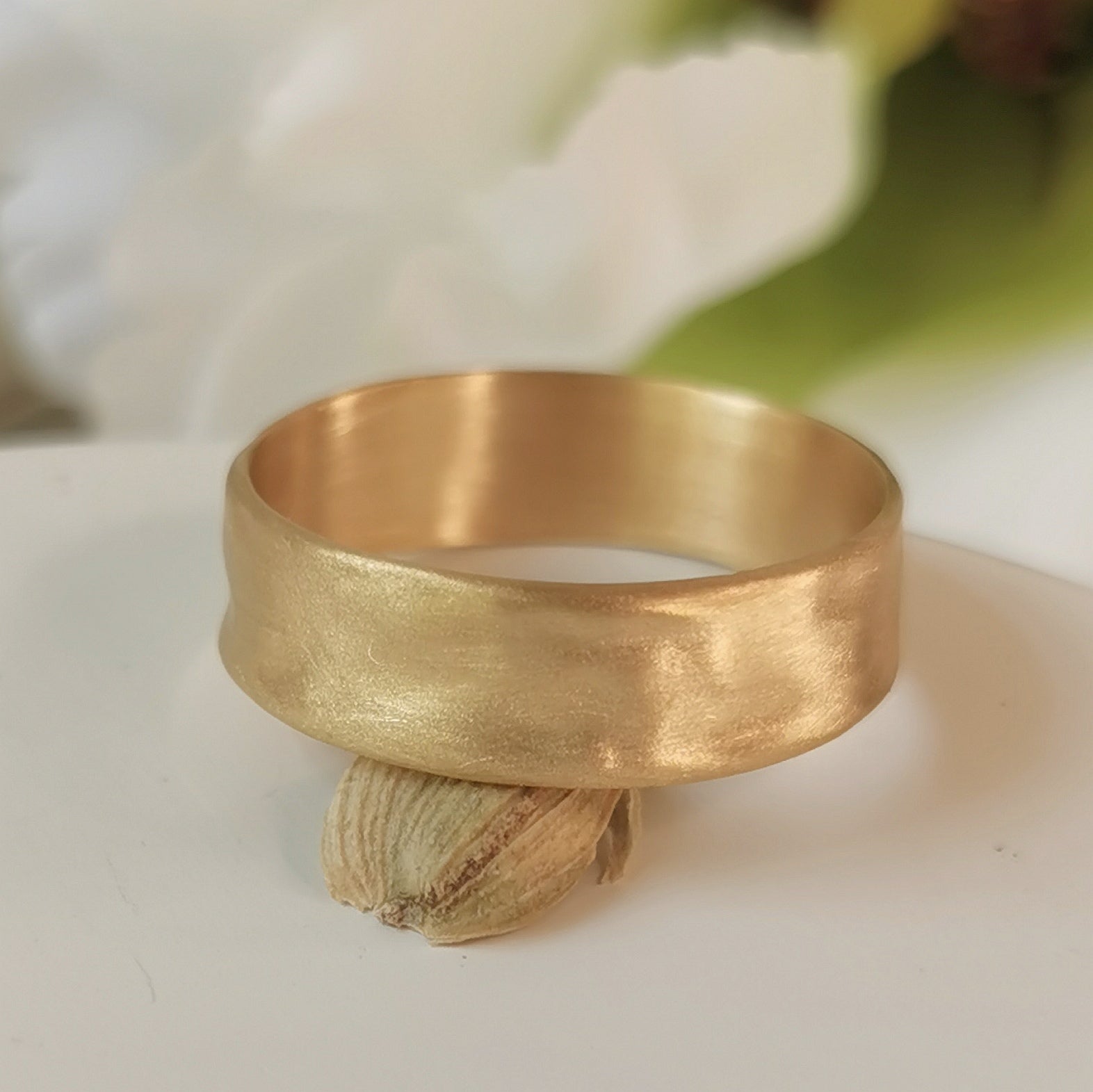 14k Yellow Gold Wedding Band Soft Hammered Gold Finish