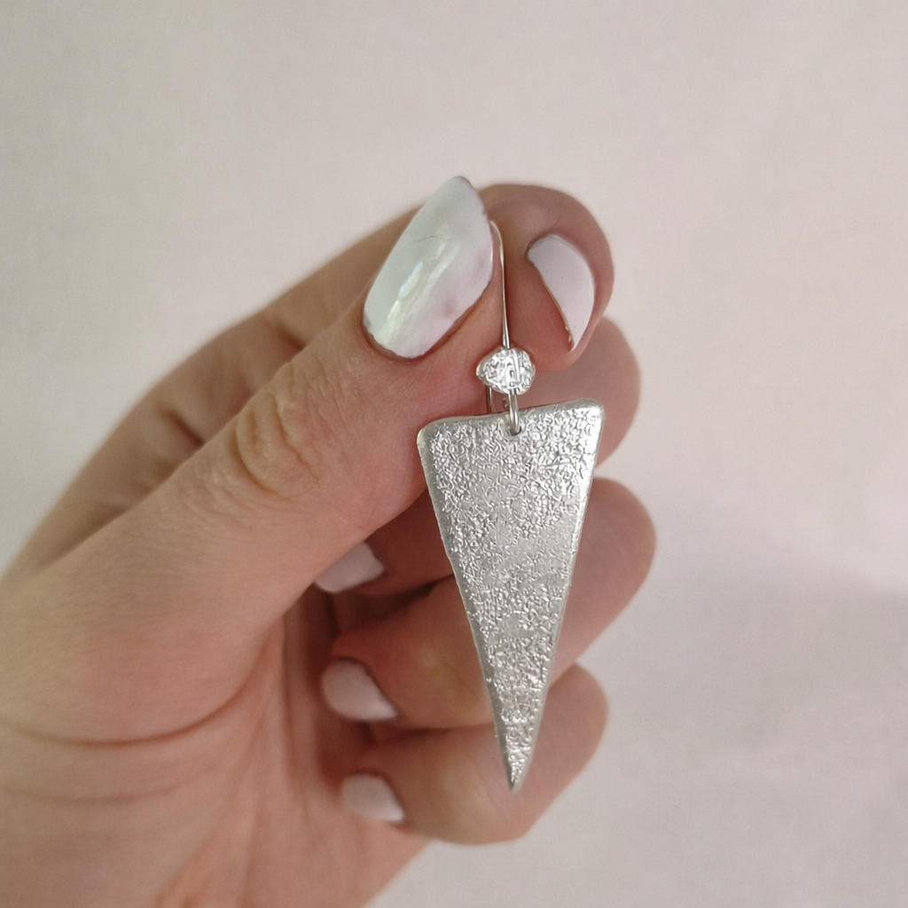 Hammered Sterling Silver Triangle Dangle Earrings: Bohemian Jewelry