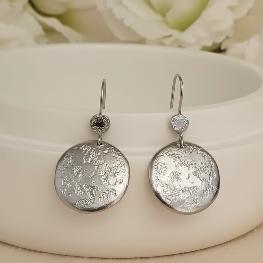 Hammered Textured Silver Disc Earrings