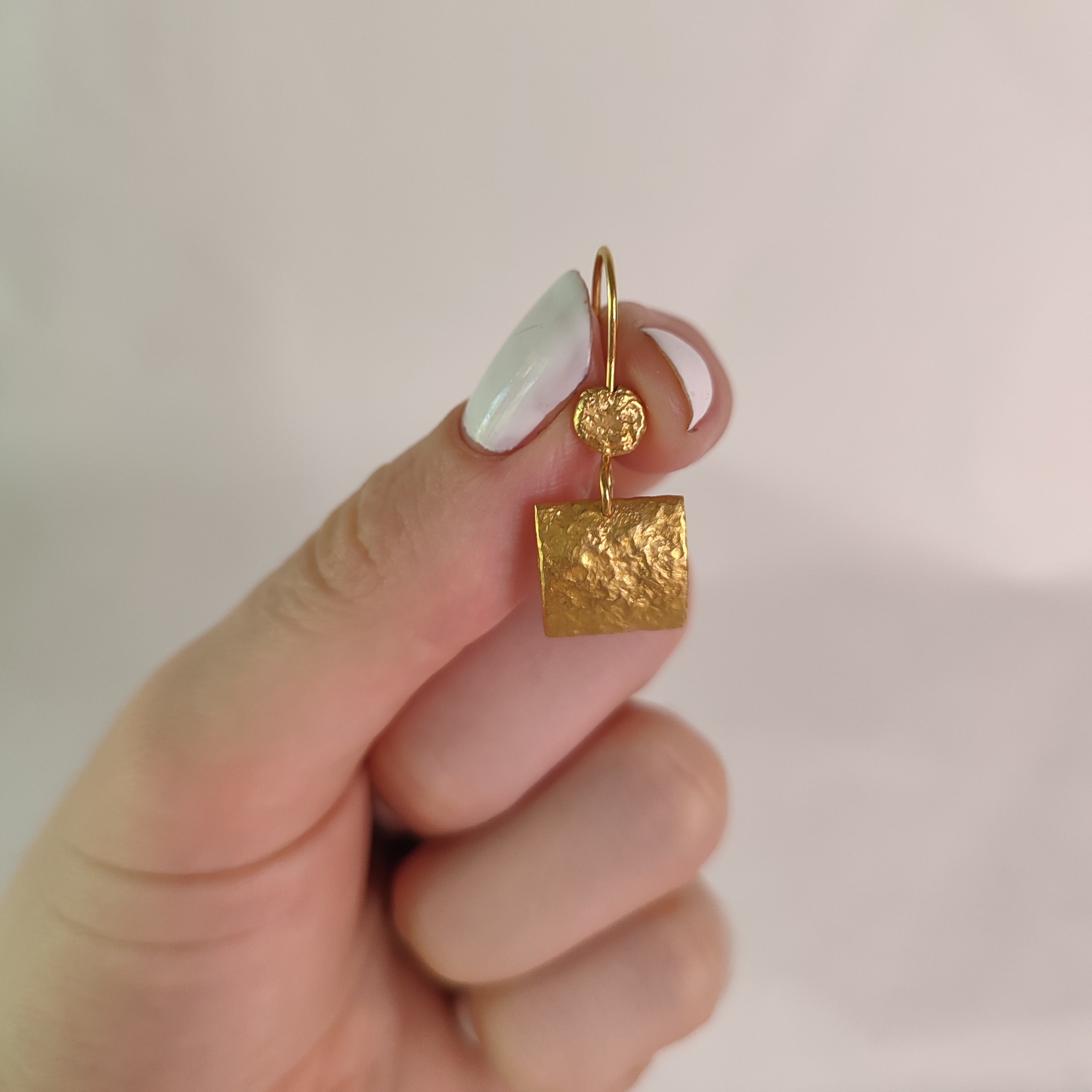 Rough Rustic Textured 14k Gold Small Square Earrings