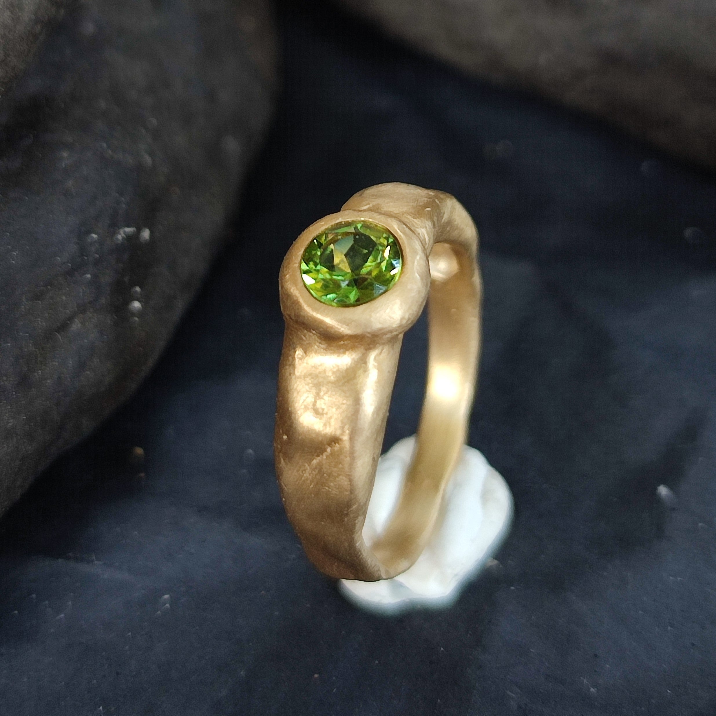 rustic 18k gold ring with tourmaline