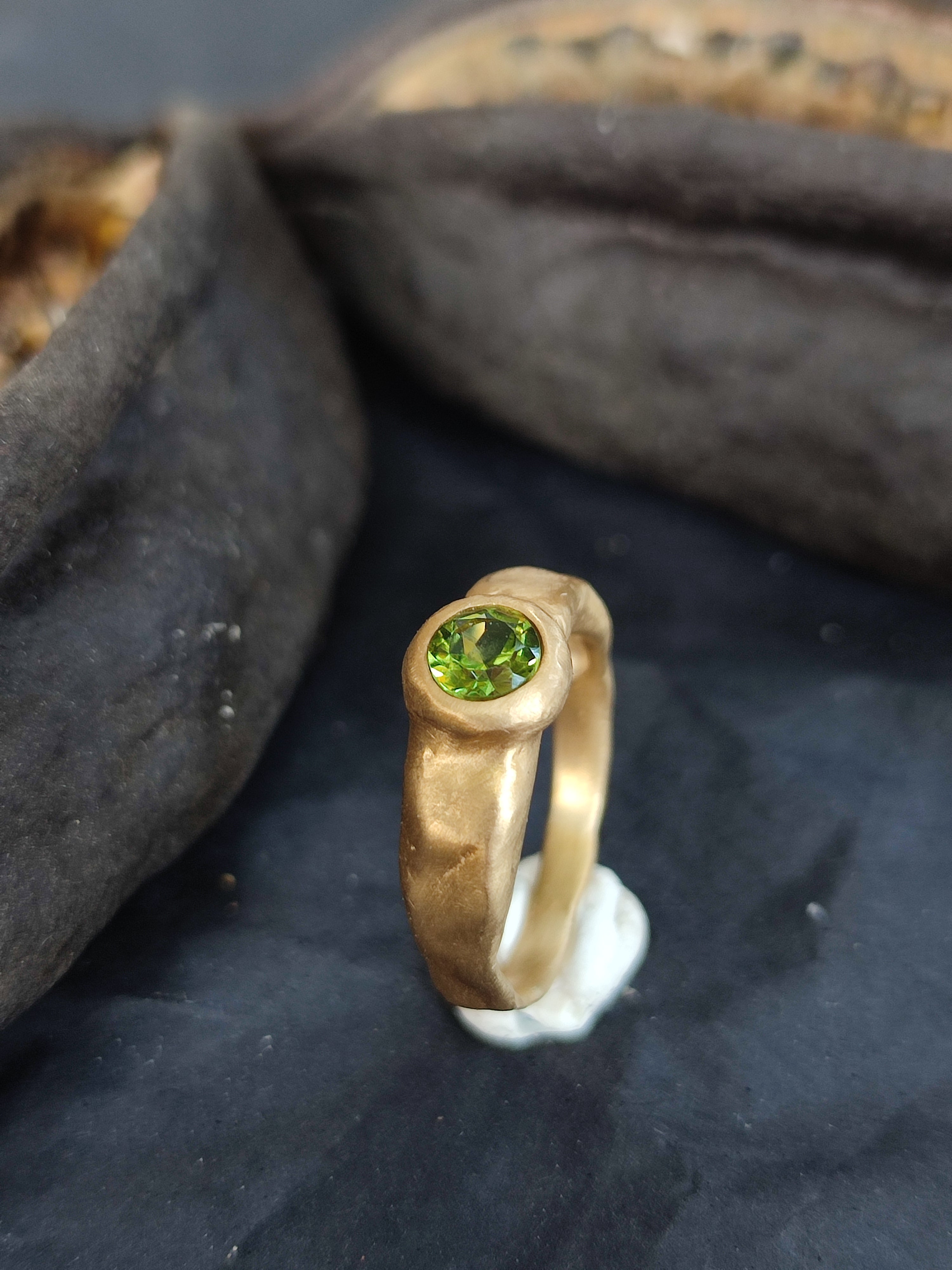 Green Tourmaline Rustic 18k Gold Ring