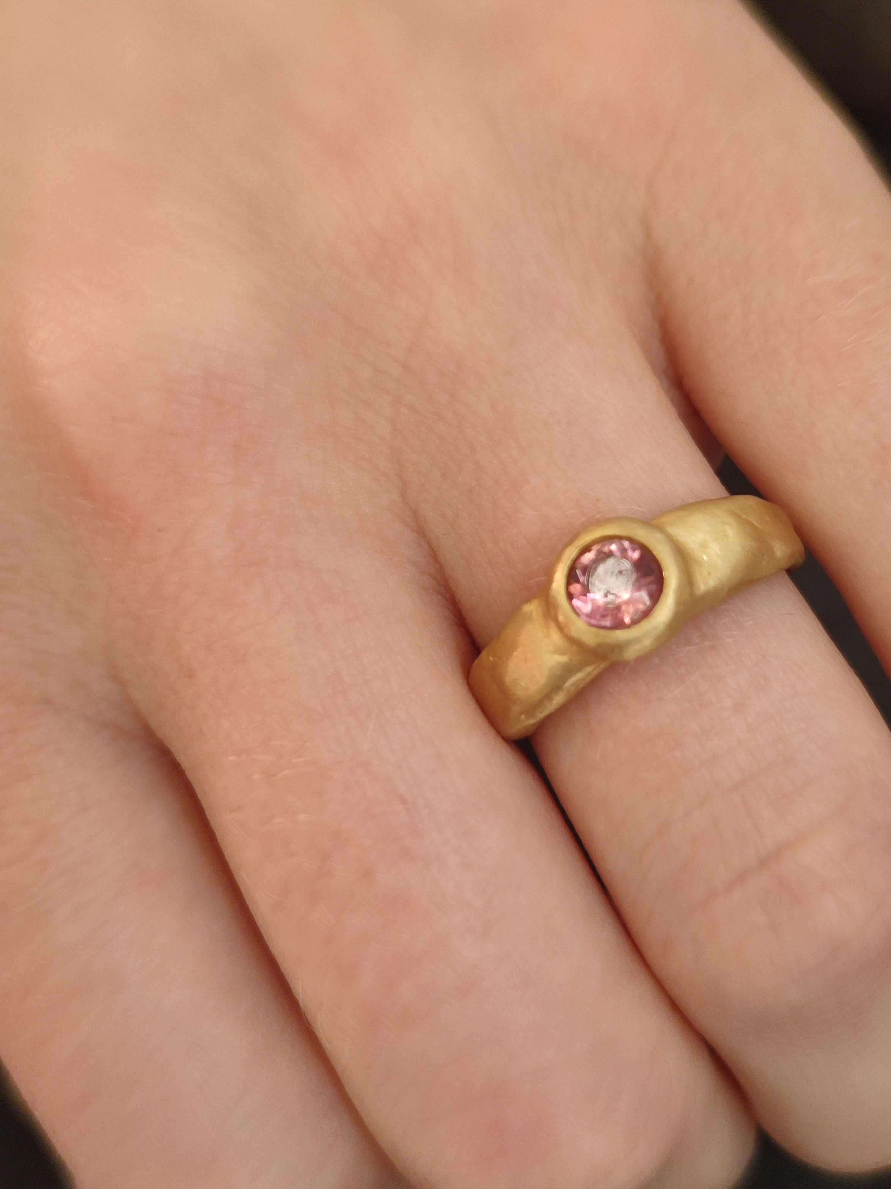 Pink Tourmaline Rustic 18k Gold Ring