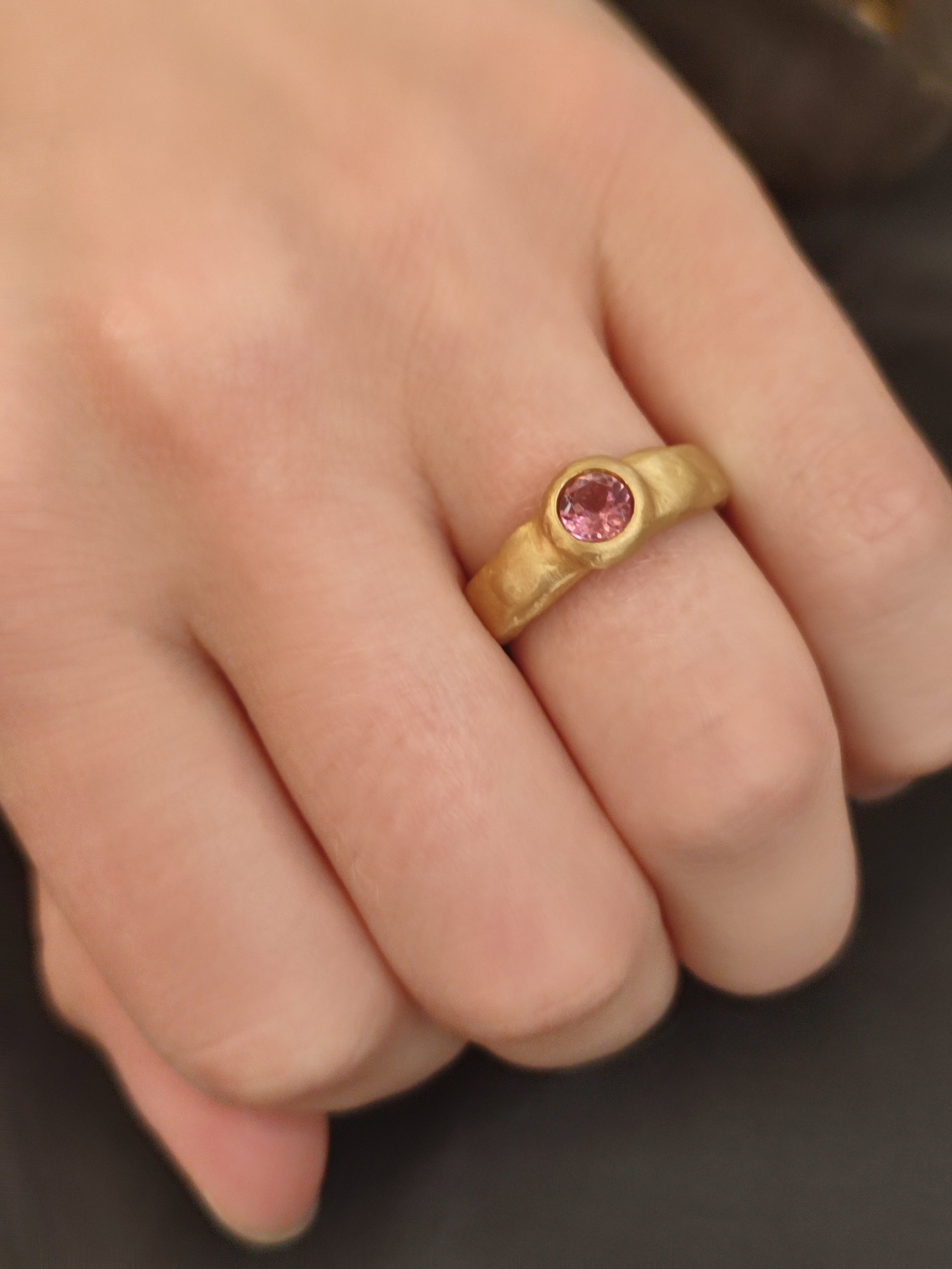 Pink Tourmaline Rustic 18k Gold Ring