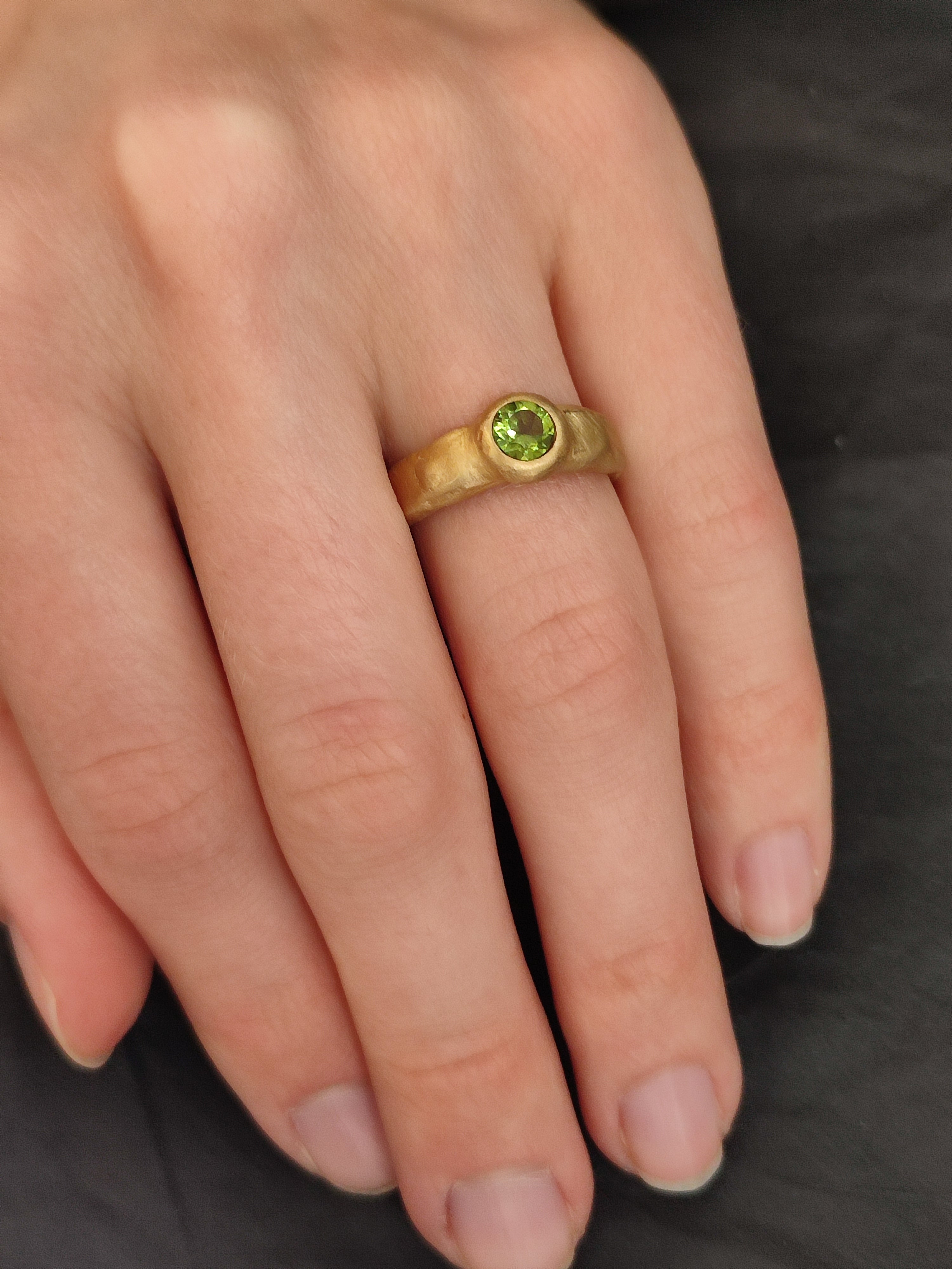Green Tourmaline Rustic 18k Gold Ring