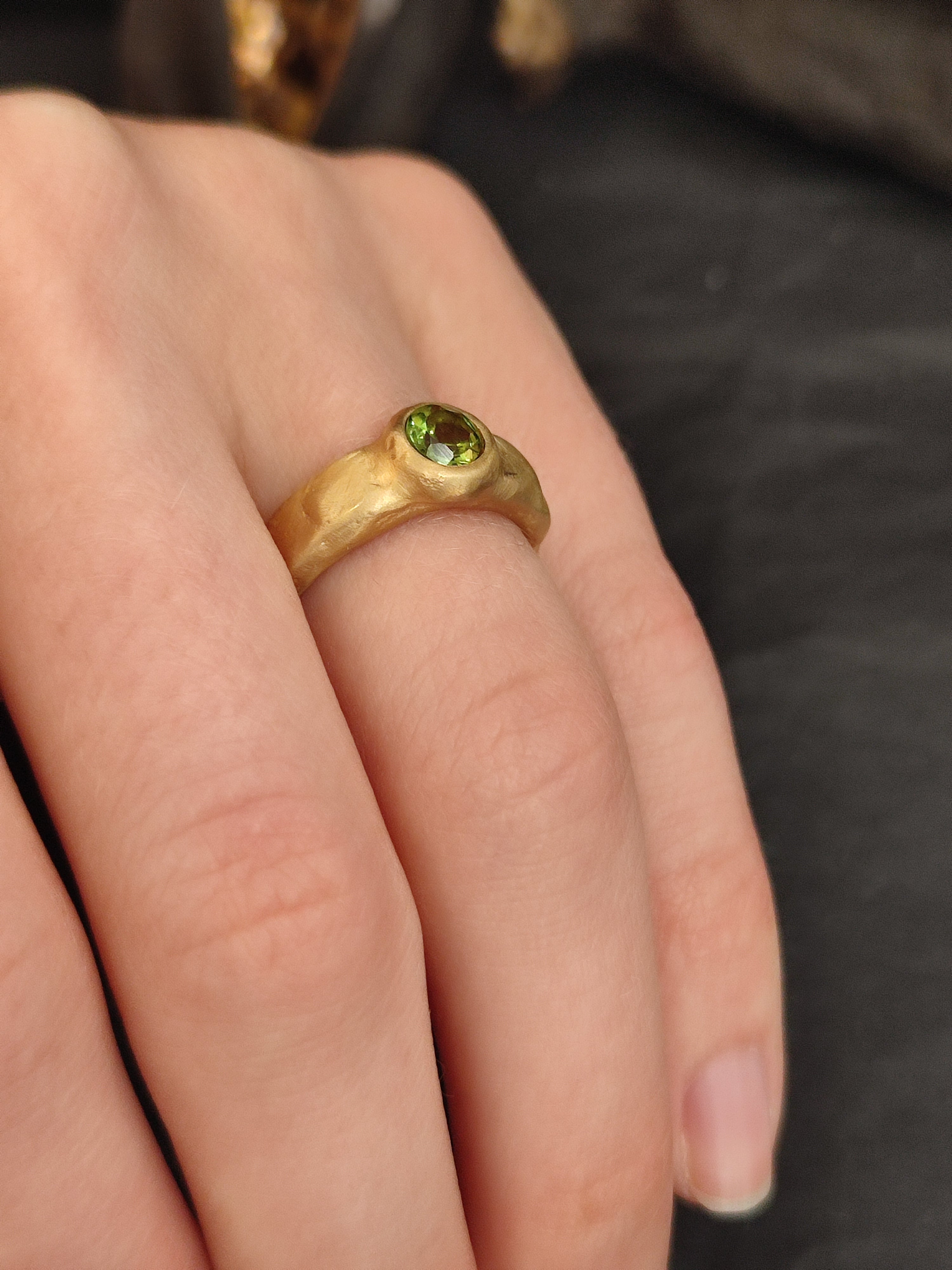 Green Tourmaline Rustic 18k Gold Ring