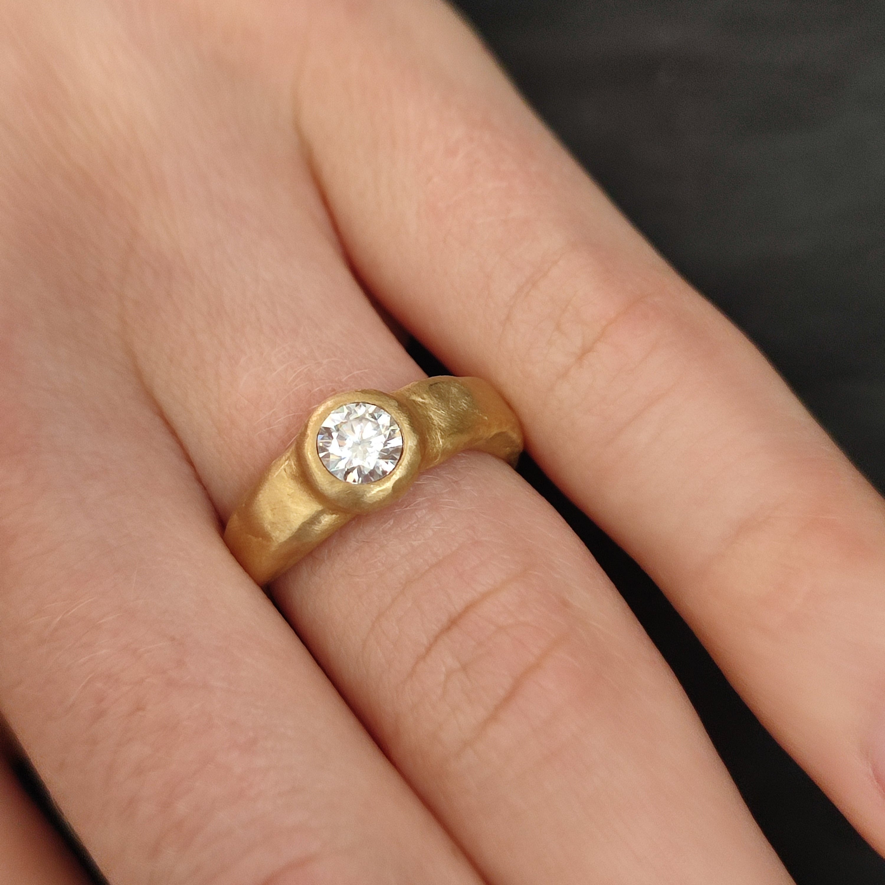 Moissanite Engagement Ring 18k Textured Gold