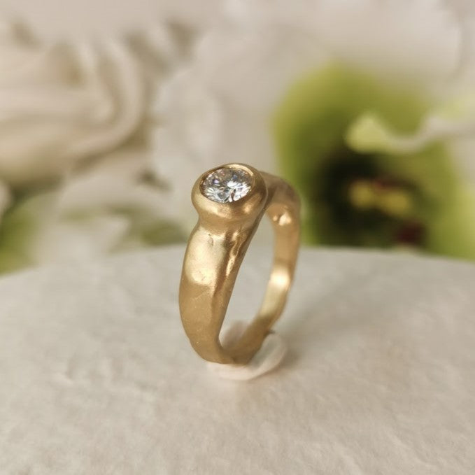 Moissanite Gold Engagement Ring Molten Gold