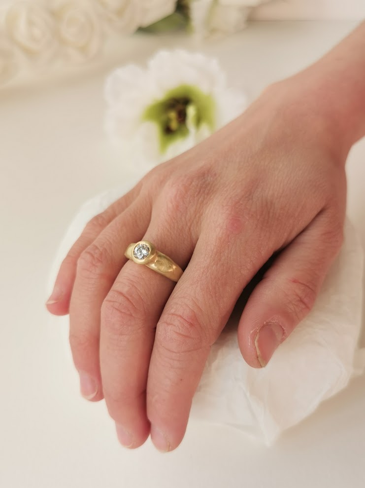 Moissanite Gold Engagement Ring Molten Gold