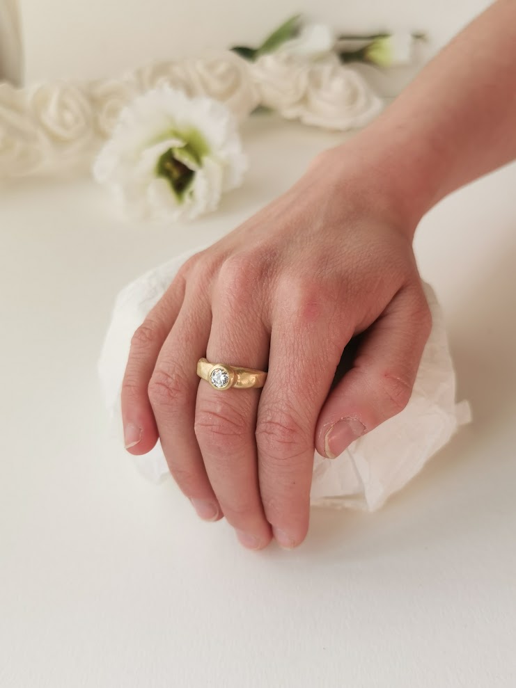 Moissanite Gold Engagement Ring Molten Gold