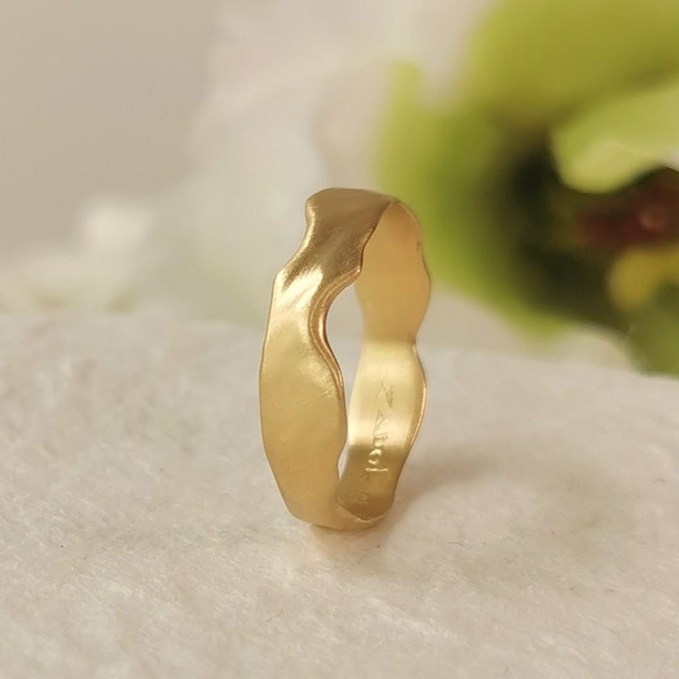 Unique 14k Smooth Gold Ring Organic Matte Finish