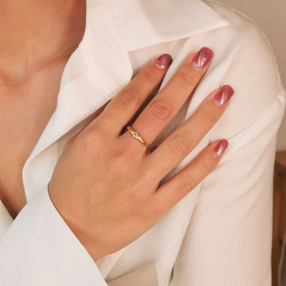 Smooth 14k Gold Diamond Engagement Ring