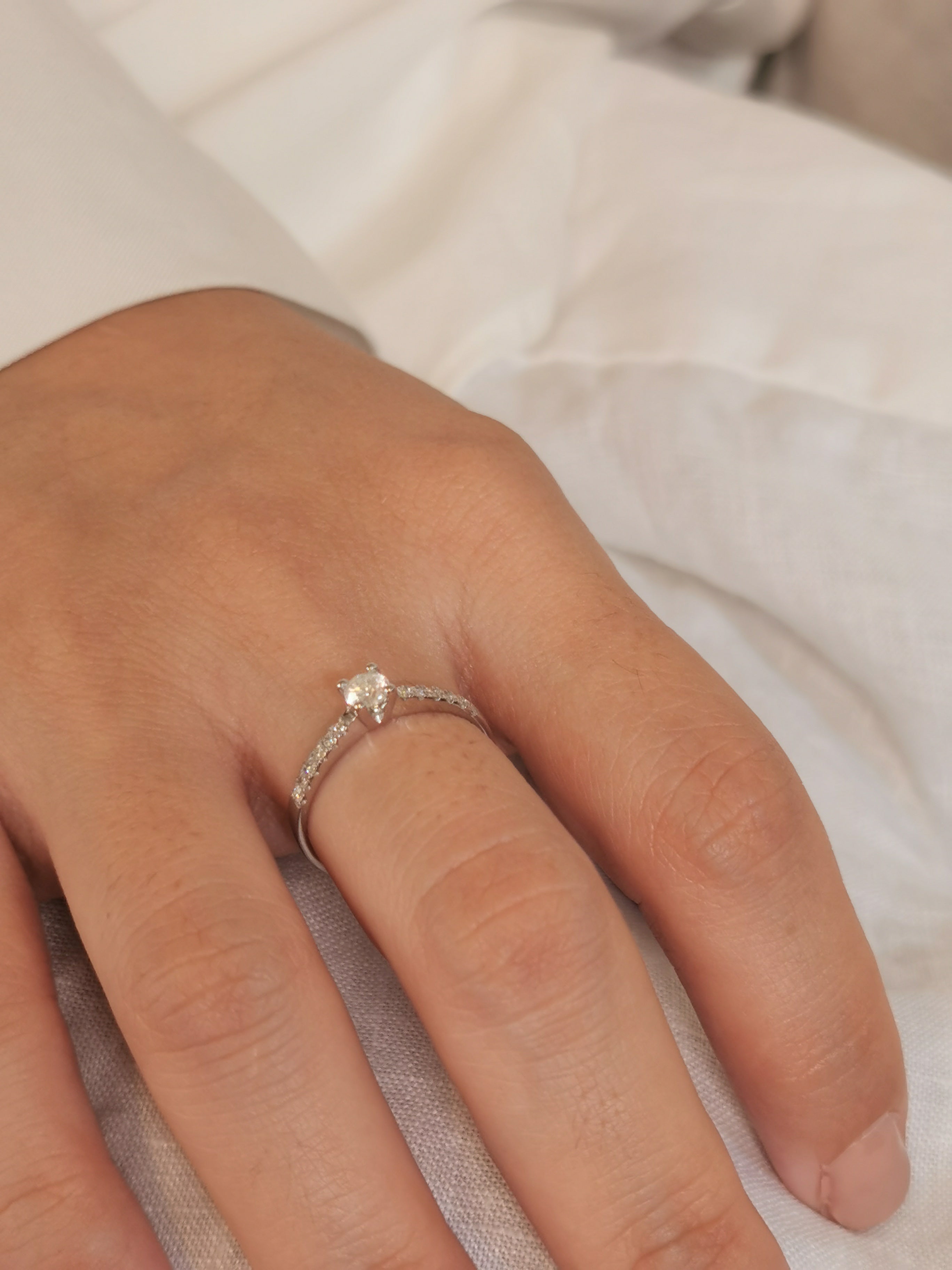 14k Gold Engagement Pavé Band, Round Solitaire 0.20ct Diamond Ring