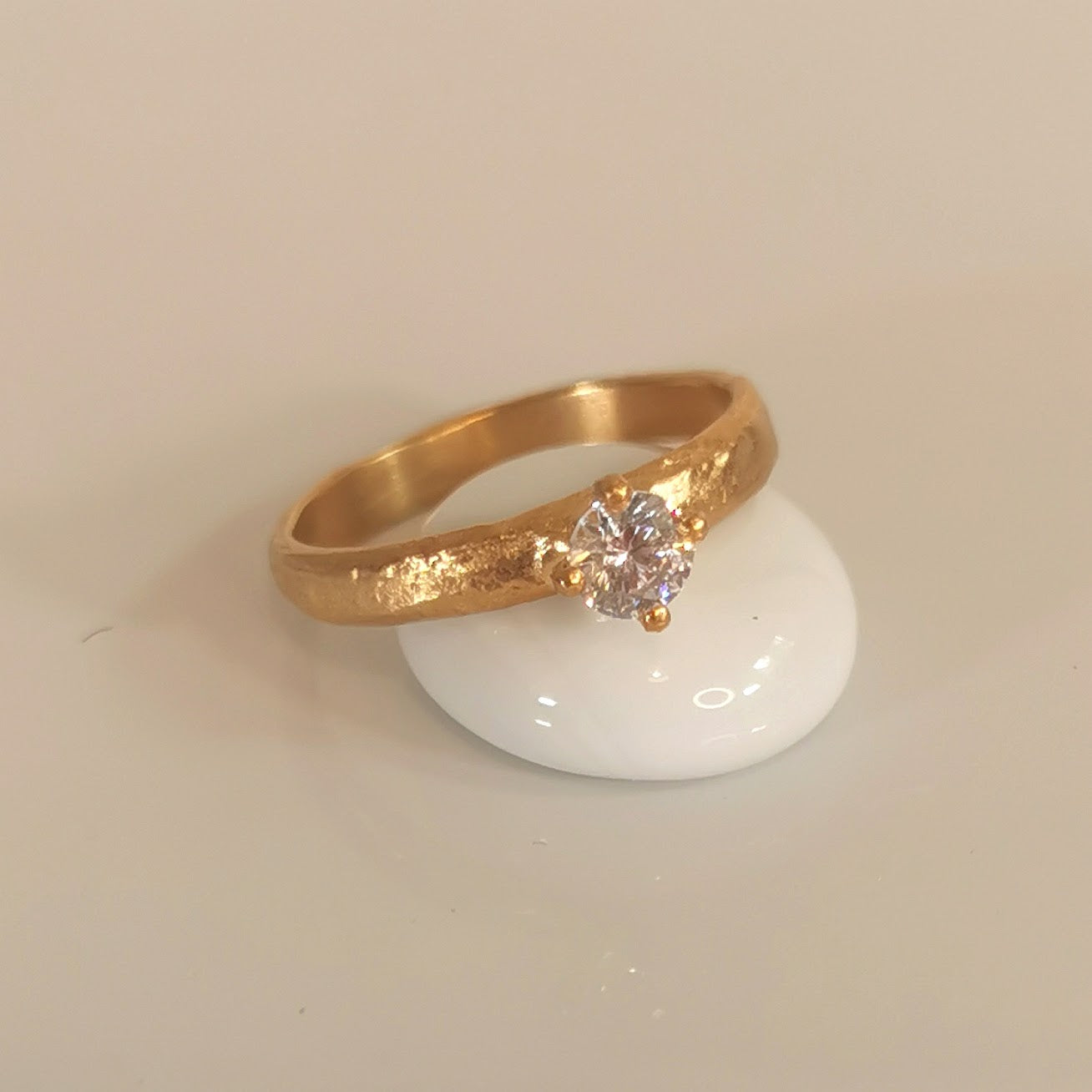 Gold Raw Organic Band with Natural Diamond Solitaire Ring