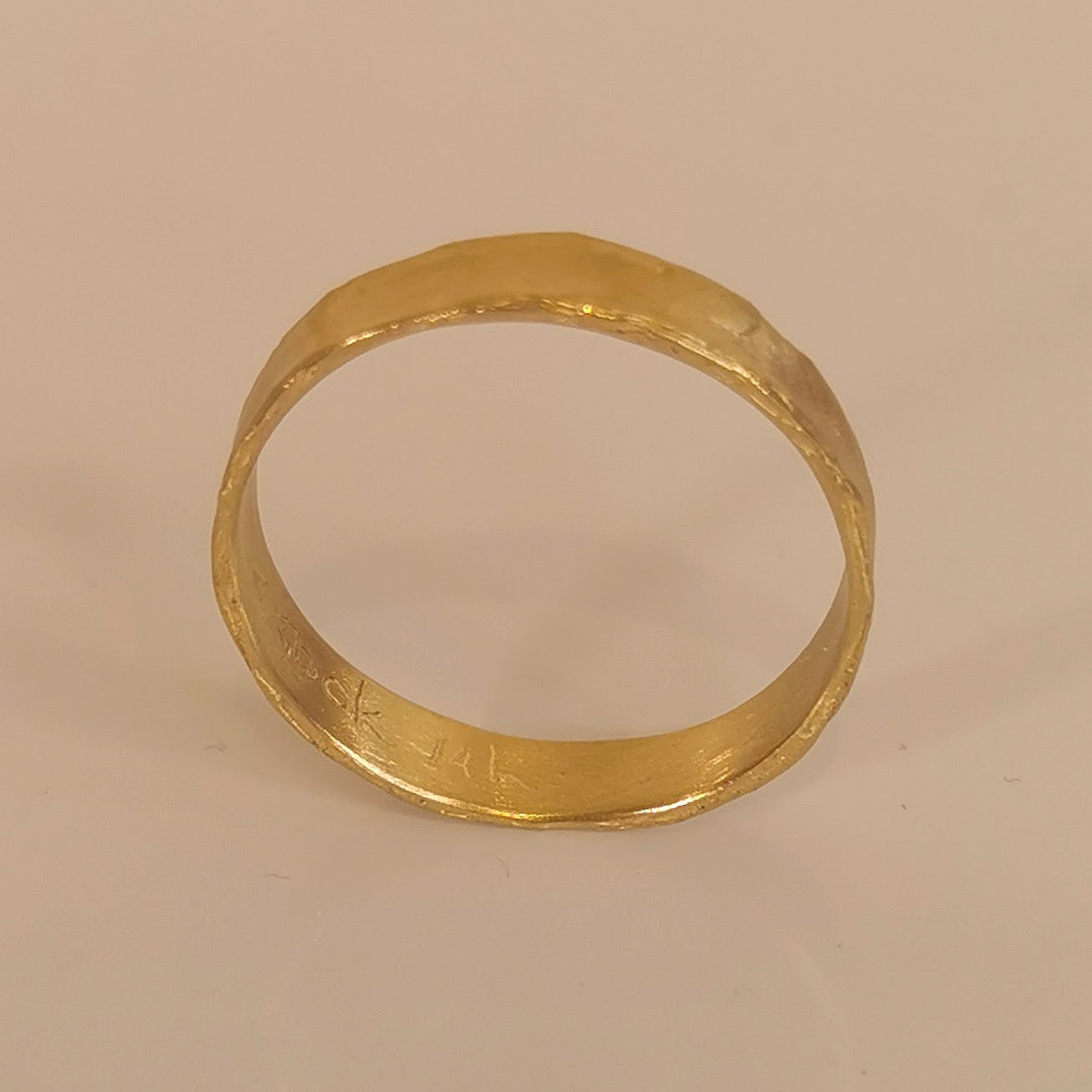 4mm Organic Gold Band Ring, Minimal Hammered Wedding Ring