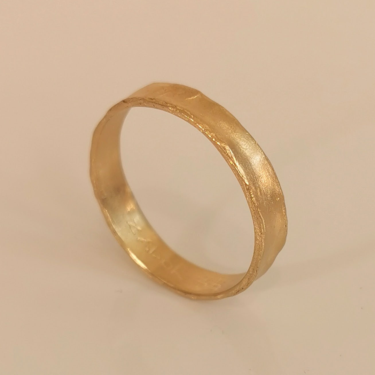 4mm Organic Gold Band Ring, Minimal Hammered Wedding Ring