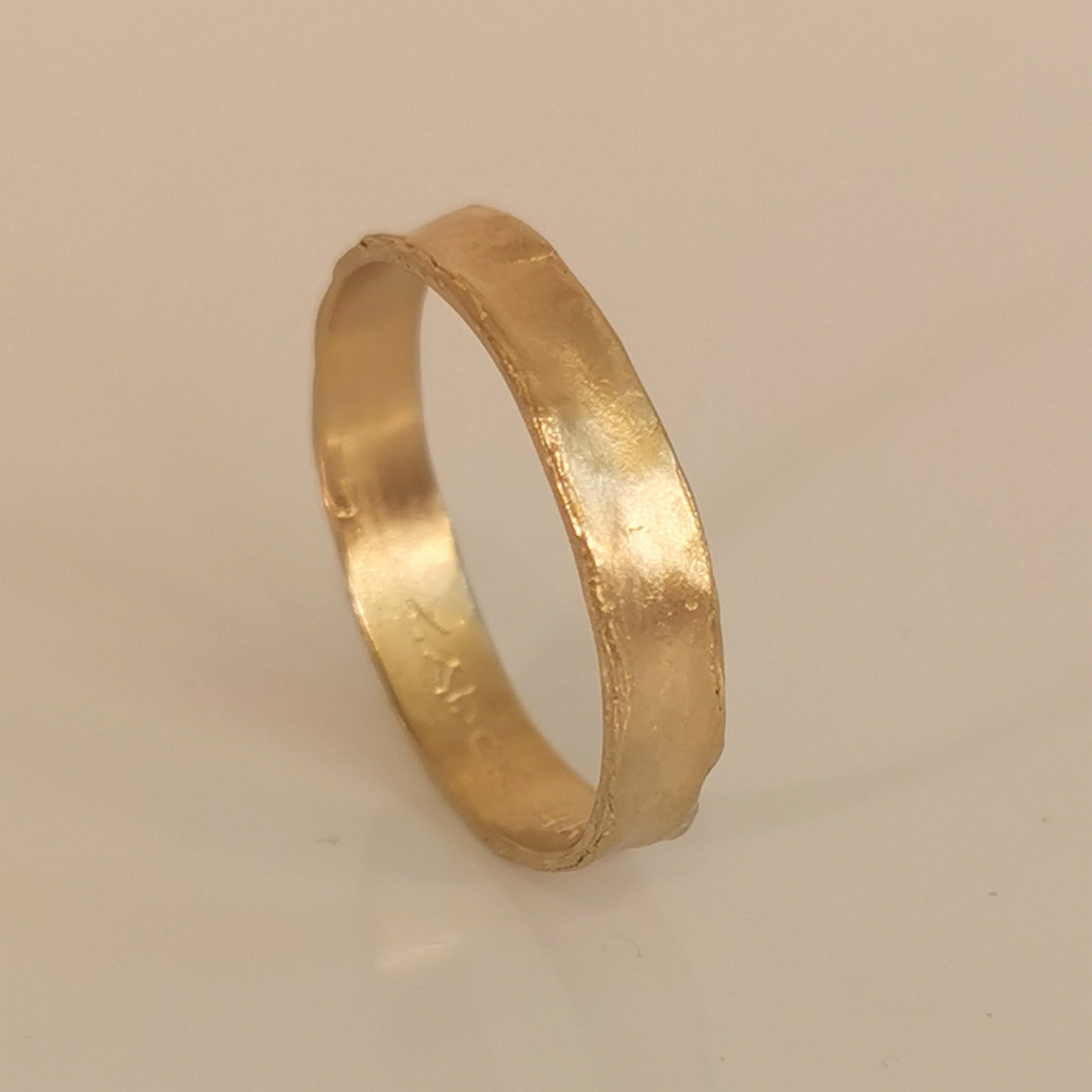 4mm Organic Gold Band Ring, Minimal Hammered Wedding Ring