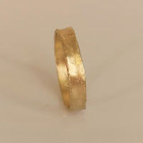 4mm Organic Gold Band Ring, Minimal Hammered Wedding Ring