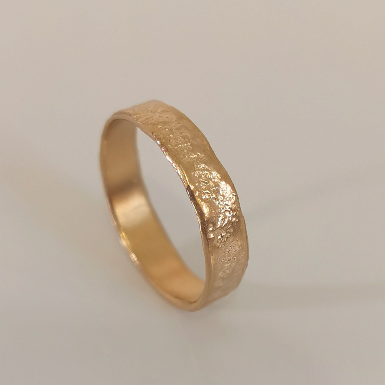 Textured Gold Band Ring, Hammered Organic Slim Wedding Band