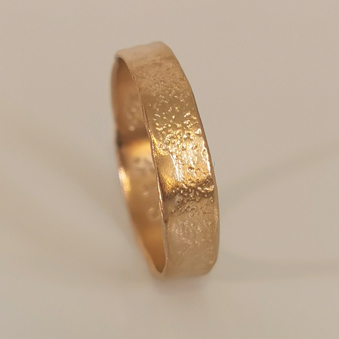 Textured Gold Band Ring, Hammered Organic Slim Wedding Band