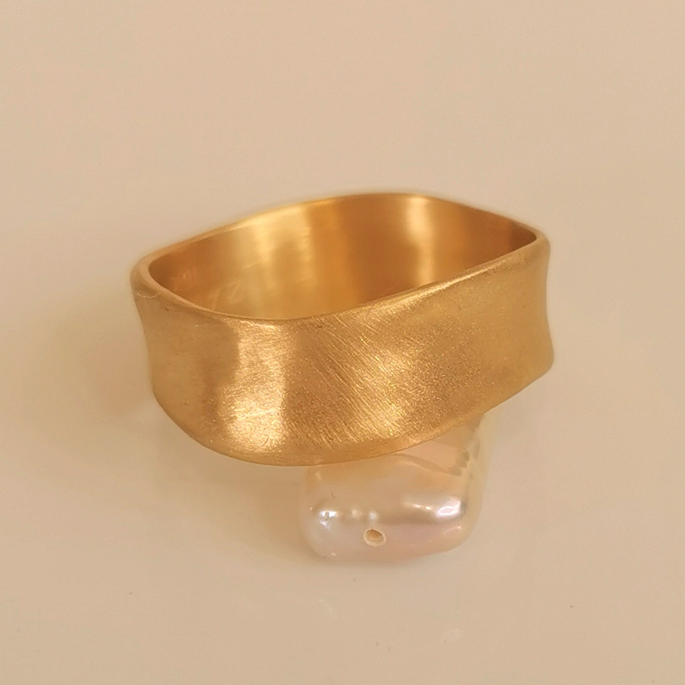 Solid Gold Curved Wedding Band, Unique Unisex Stacking Ring