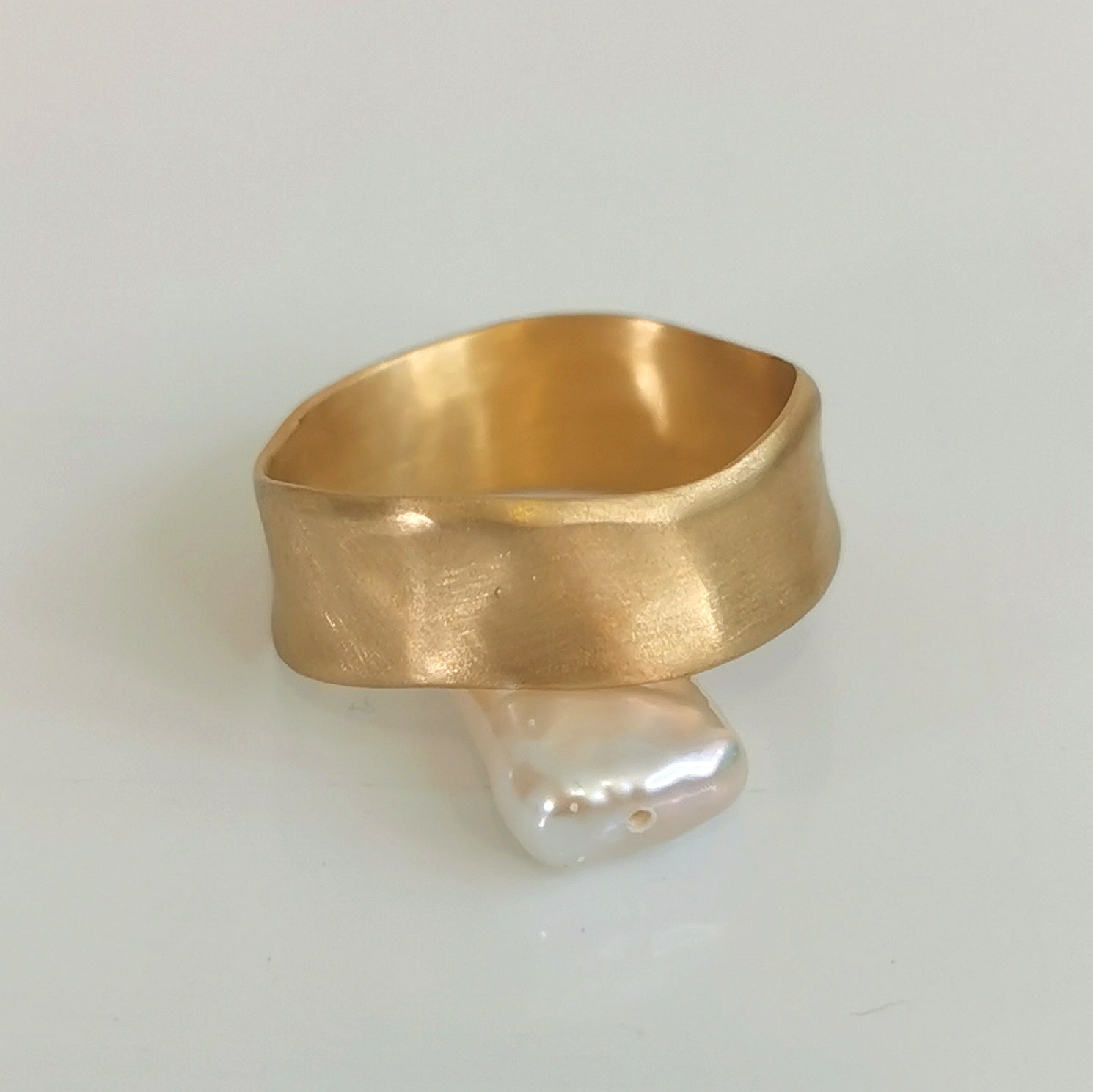 Solid Gold Curved Wedding Band, Unique Unisex Stacking Ring