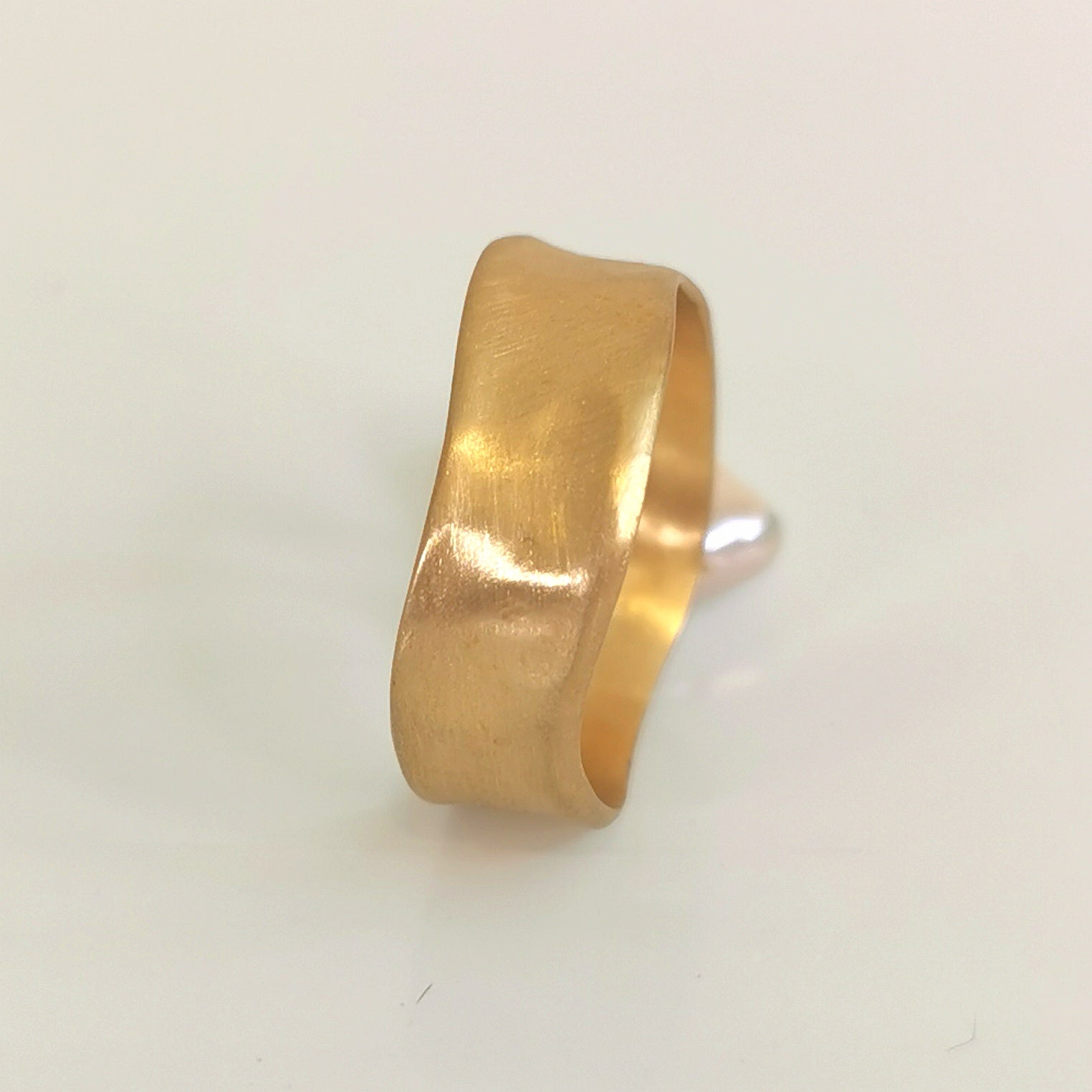 Solid Gold Curved Wedding Band, Unique Unisex Stacking Ring