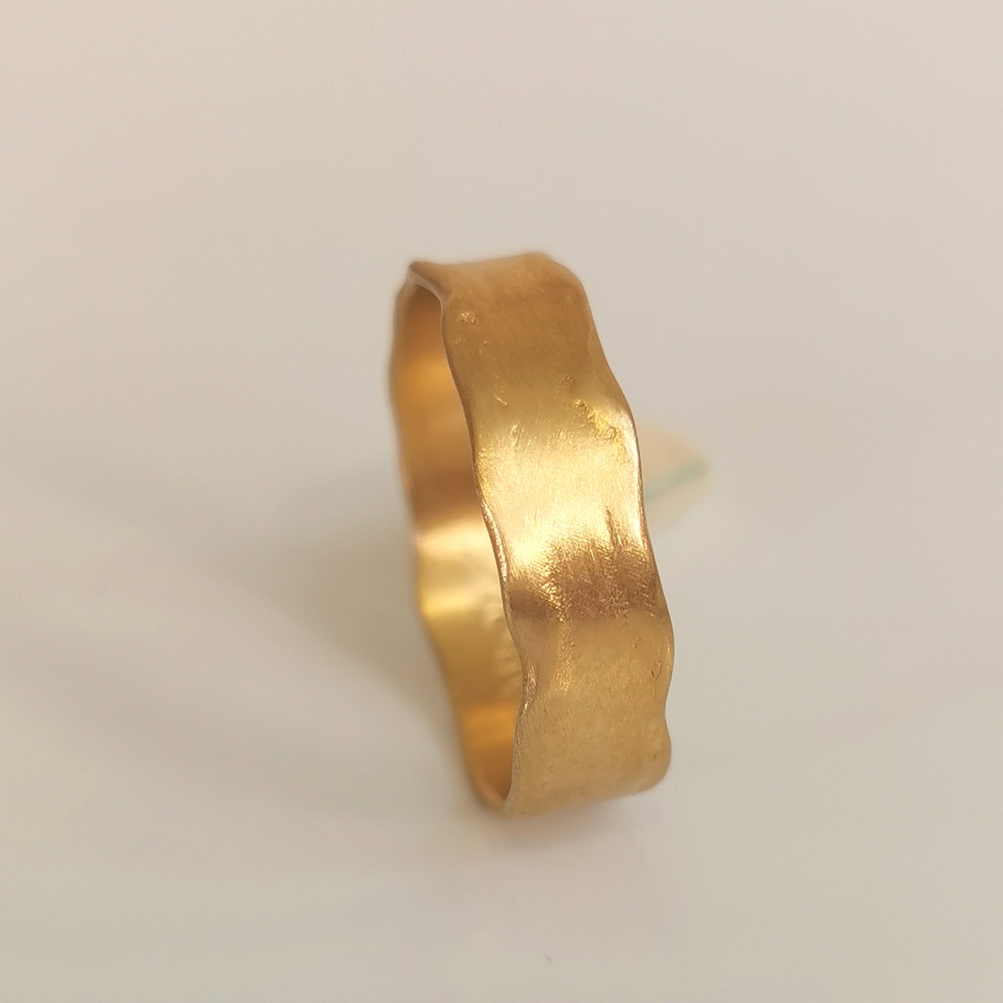 Organic Textured Gold Wedding Band – Minimalist Artisan Statement Ring