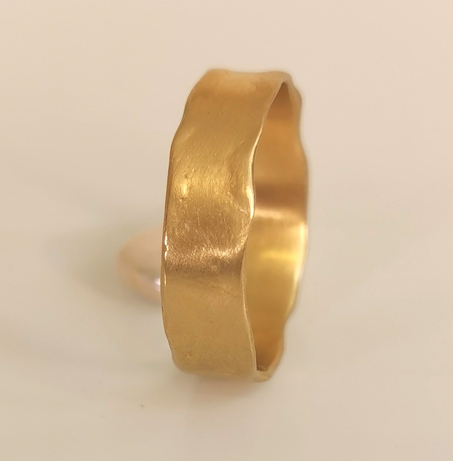 Organic Textured Gold Wedding Band – Minimalist Artisan Statement Ring