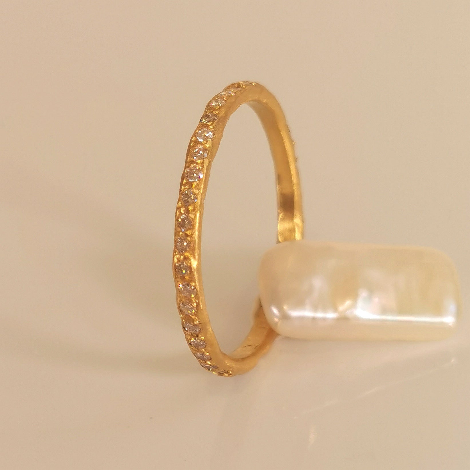 22k Gold Diamond Eternity Band, Unique Stackable Engagement Ring