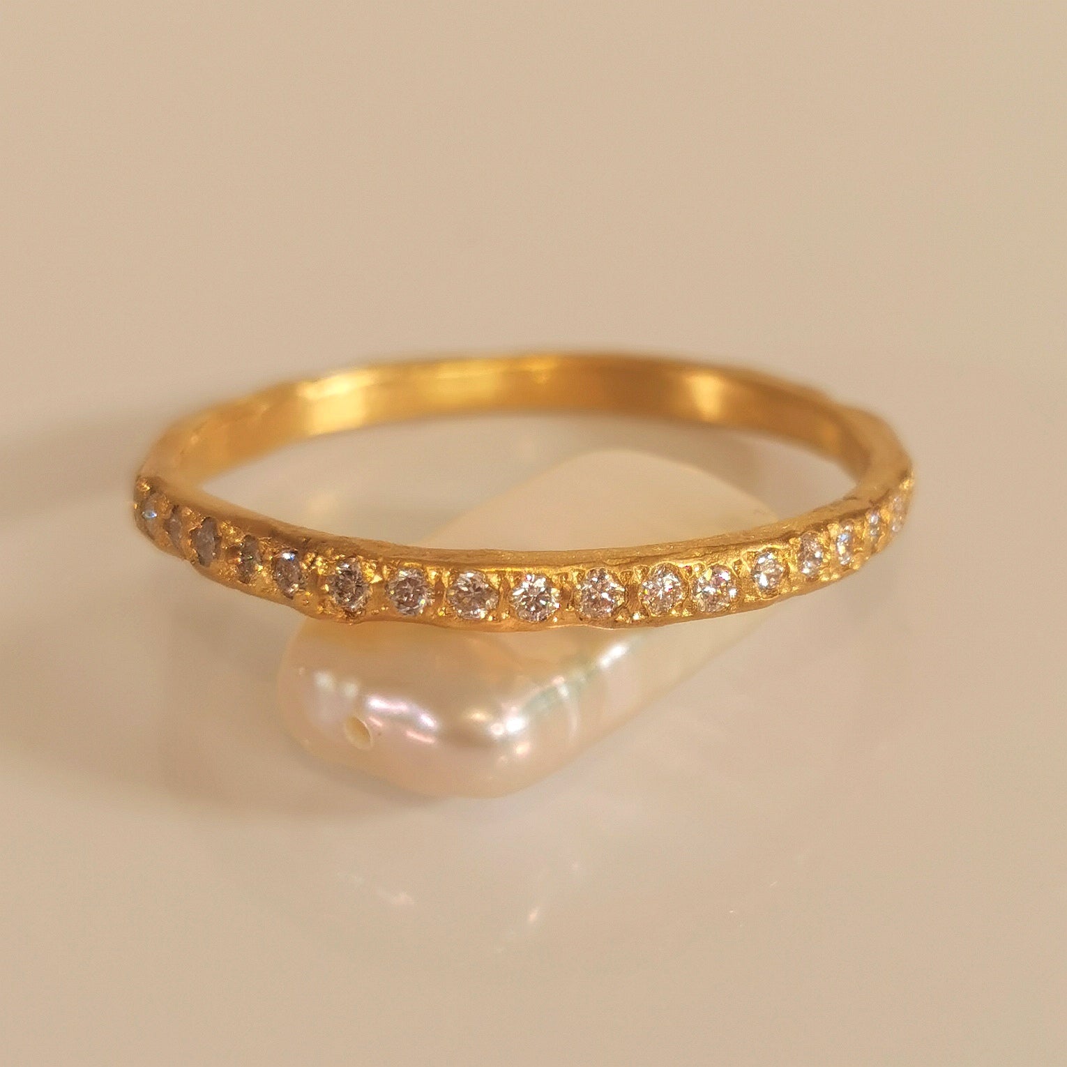 22k Gold Diamond Eternity Band, Unique Stackable Engagement Ring