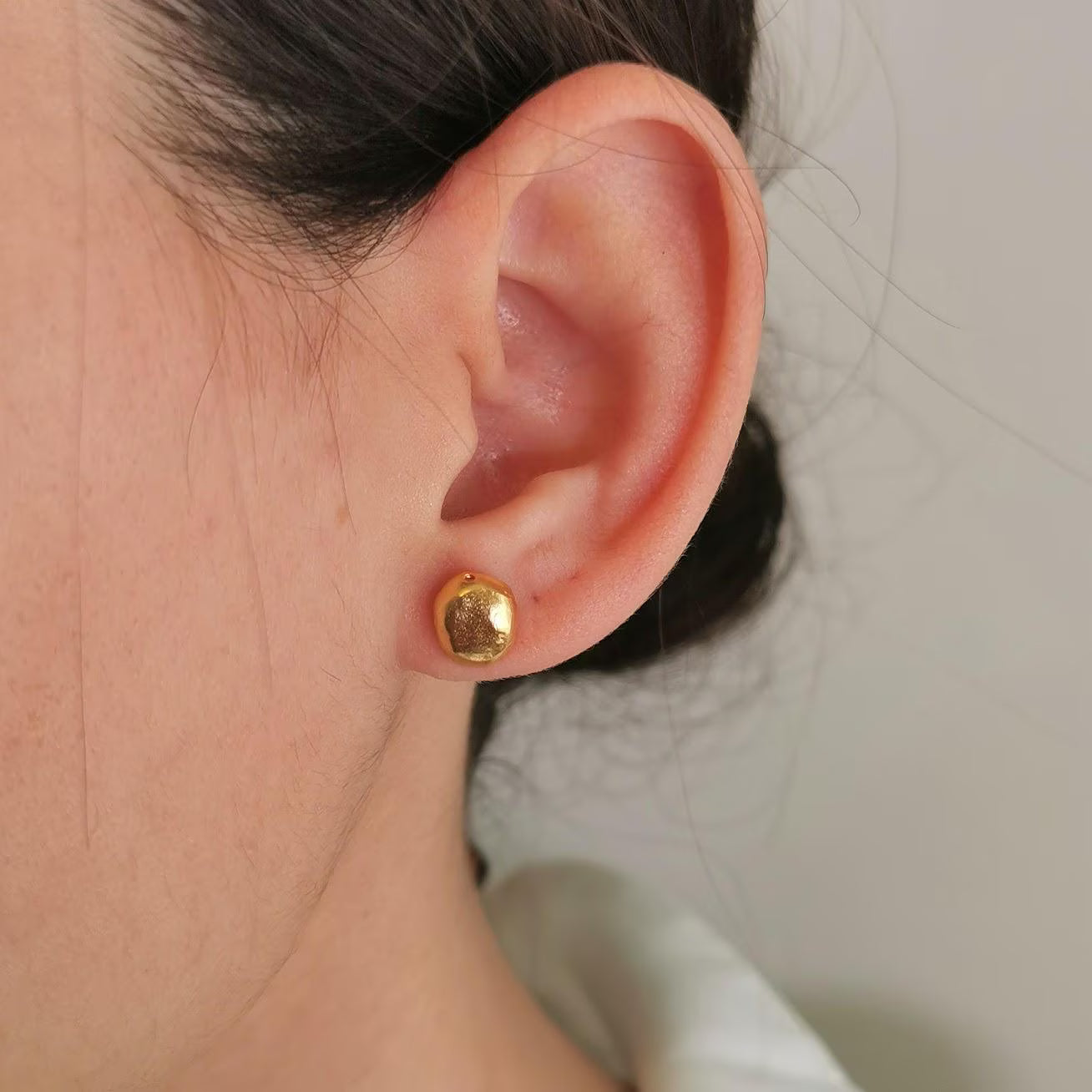 Organic Gold Nugget Smooth Stud Earrings