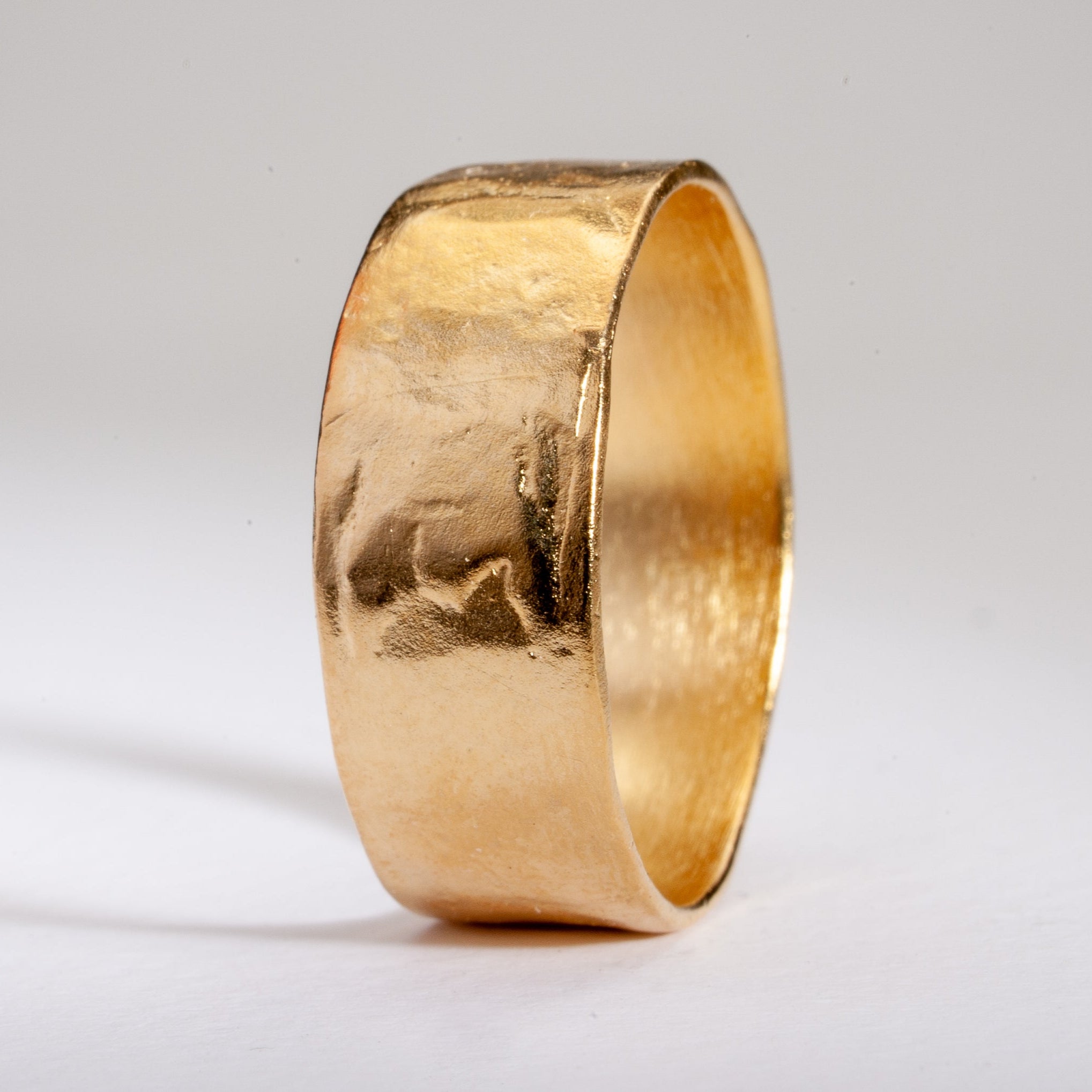 Rustic 14K Gold Hammered Textured 8mm Wide Wedding Ring