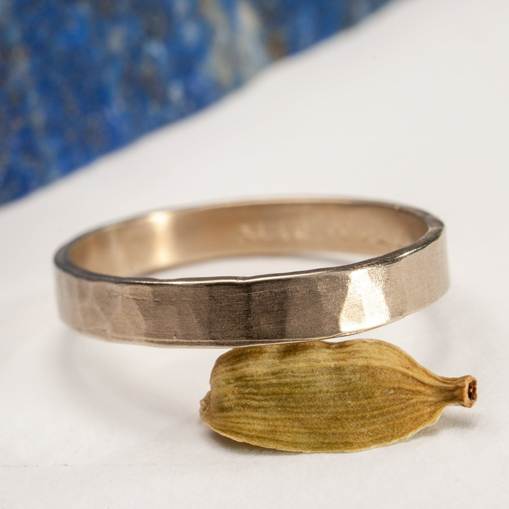 Soft Flat Hammered Handmade 14k Gold Ring