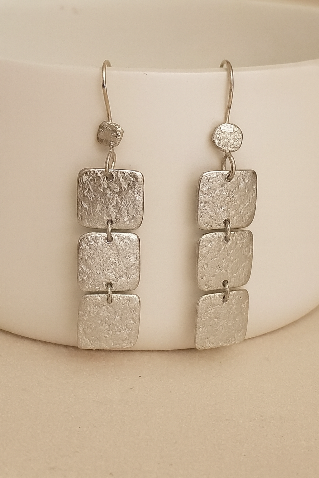 Sterling Silver Textured Long Rectangle Dangle Earrings