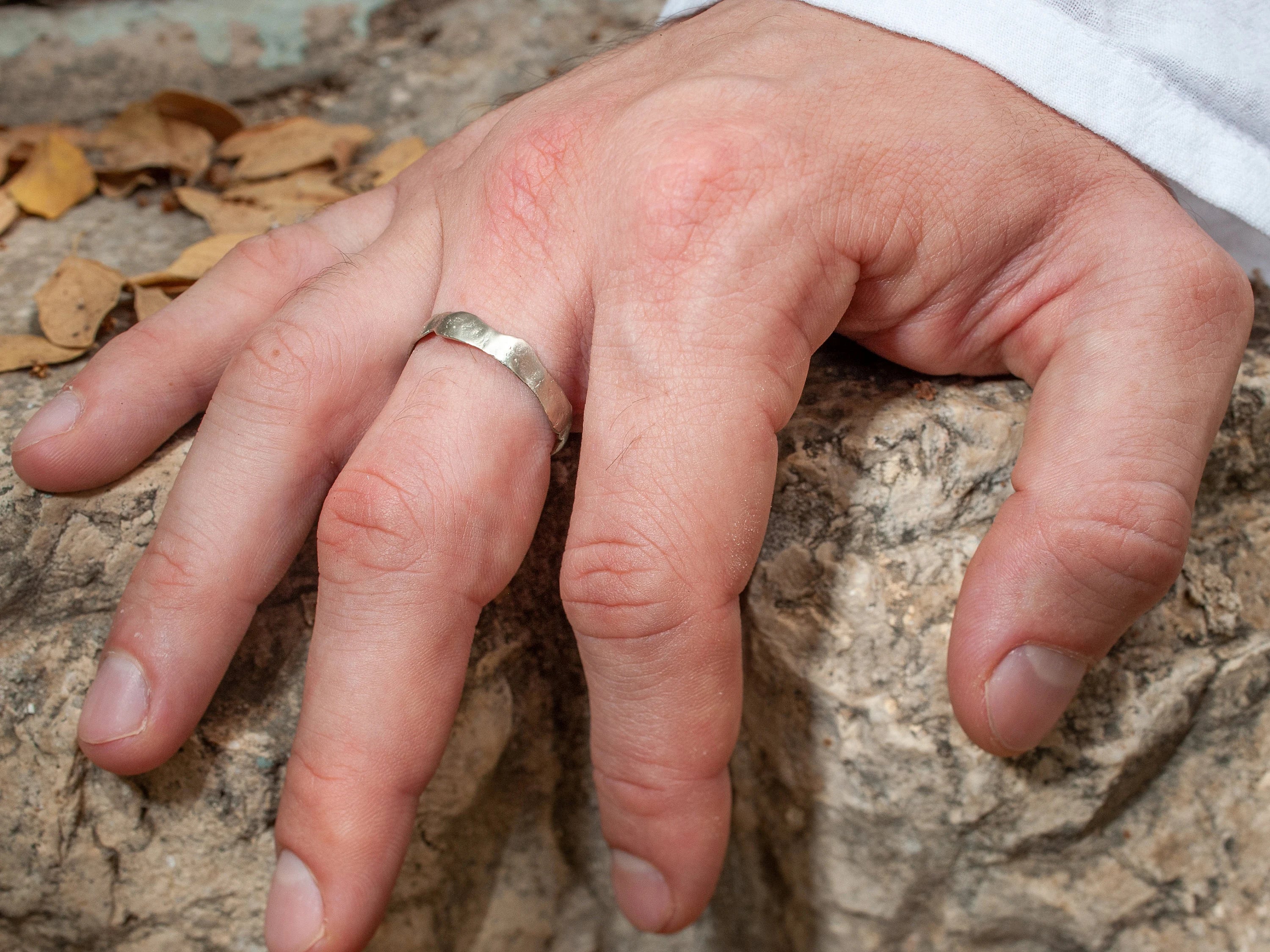 Hand Forged Carved Silver Wedding Band Ring