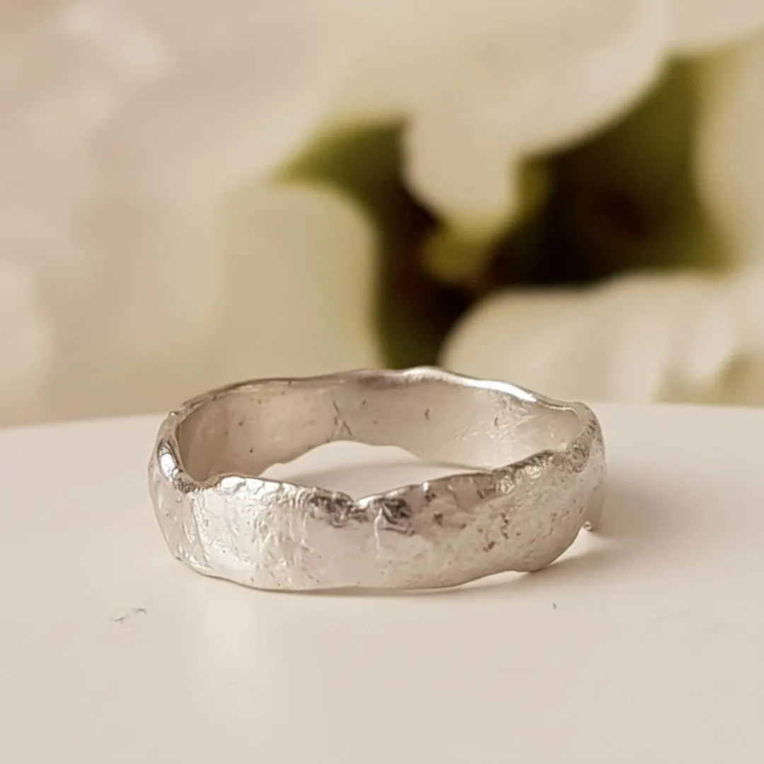 Carved Silver Wedding Ring