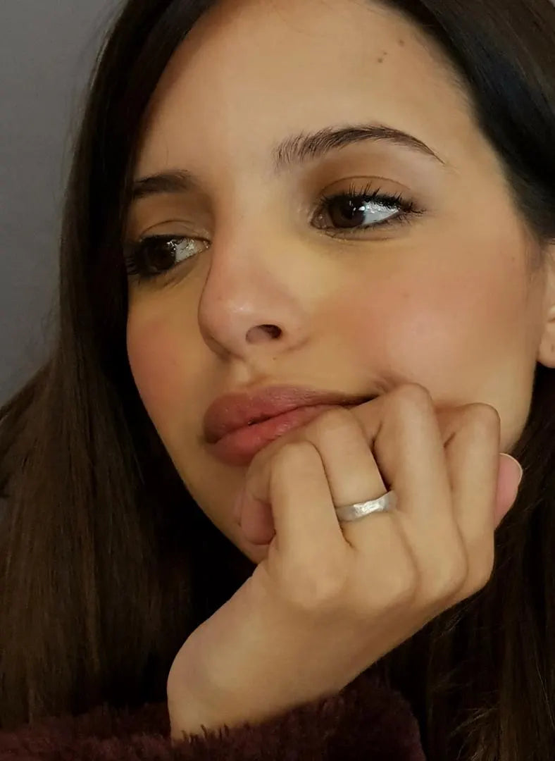 Hand Forged Carved Silver Wedding Band Ring