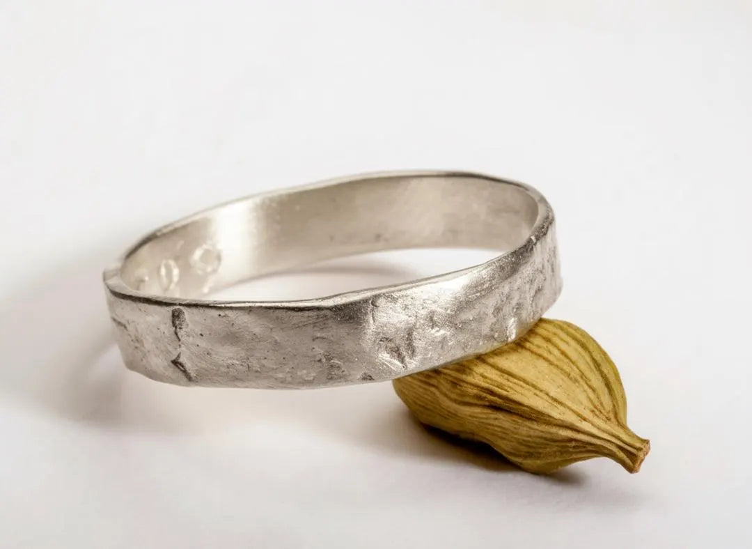 4mm Sterling Silver Hammered Rough Textured Wedding Band