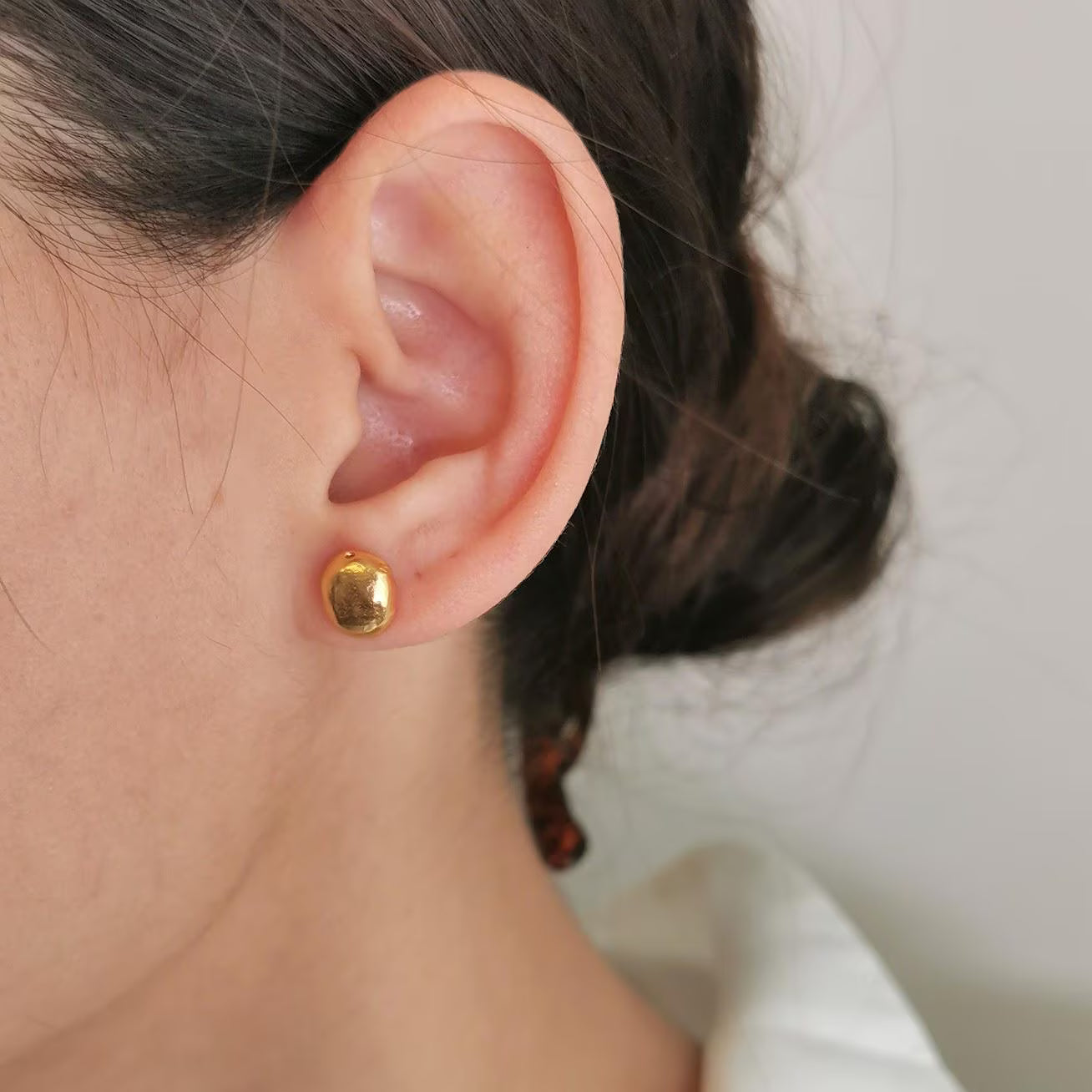 Organic Gold Nugget Smooth Stud Earrings