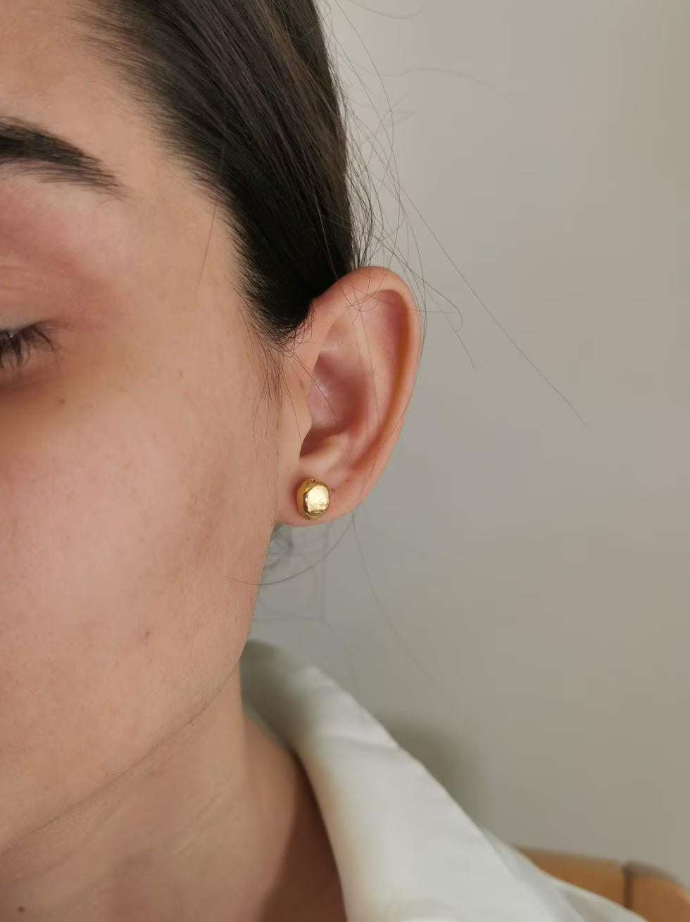 Organic Gold Nugget Smooth Stud Earrings