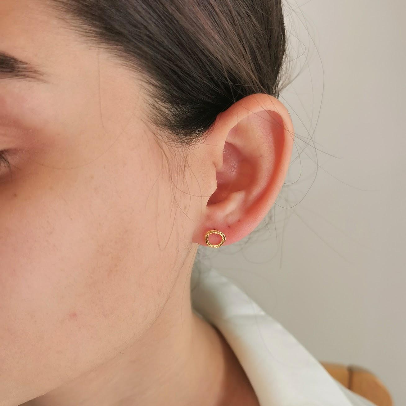 Delicate Textured Solid Gold Circle Stud Earrings