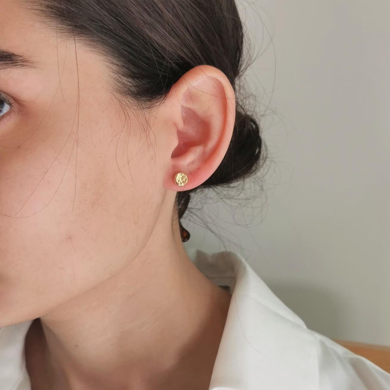 Raw Textured 6mm Gold Stud Earrings