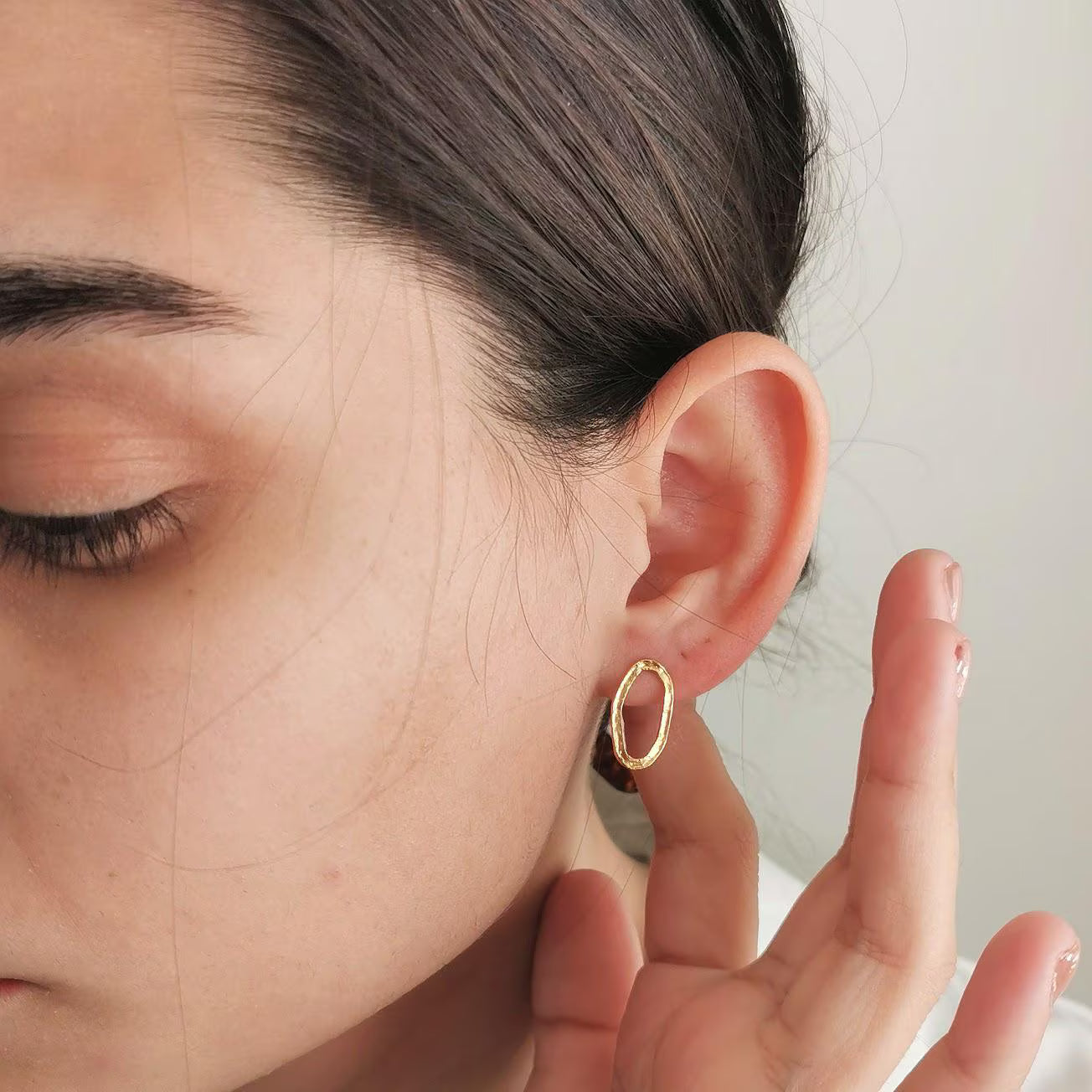 Minimal Gold Oval Hoop Earrings, Open Oval Huggie Hoops