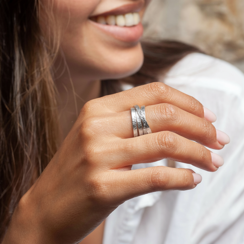 Sterling Silver Spiral Ring, Wide Highway Silver Band for Women