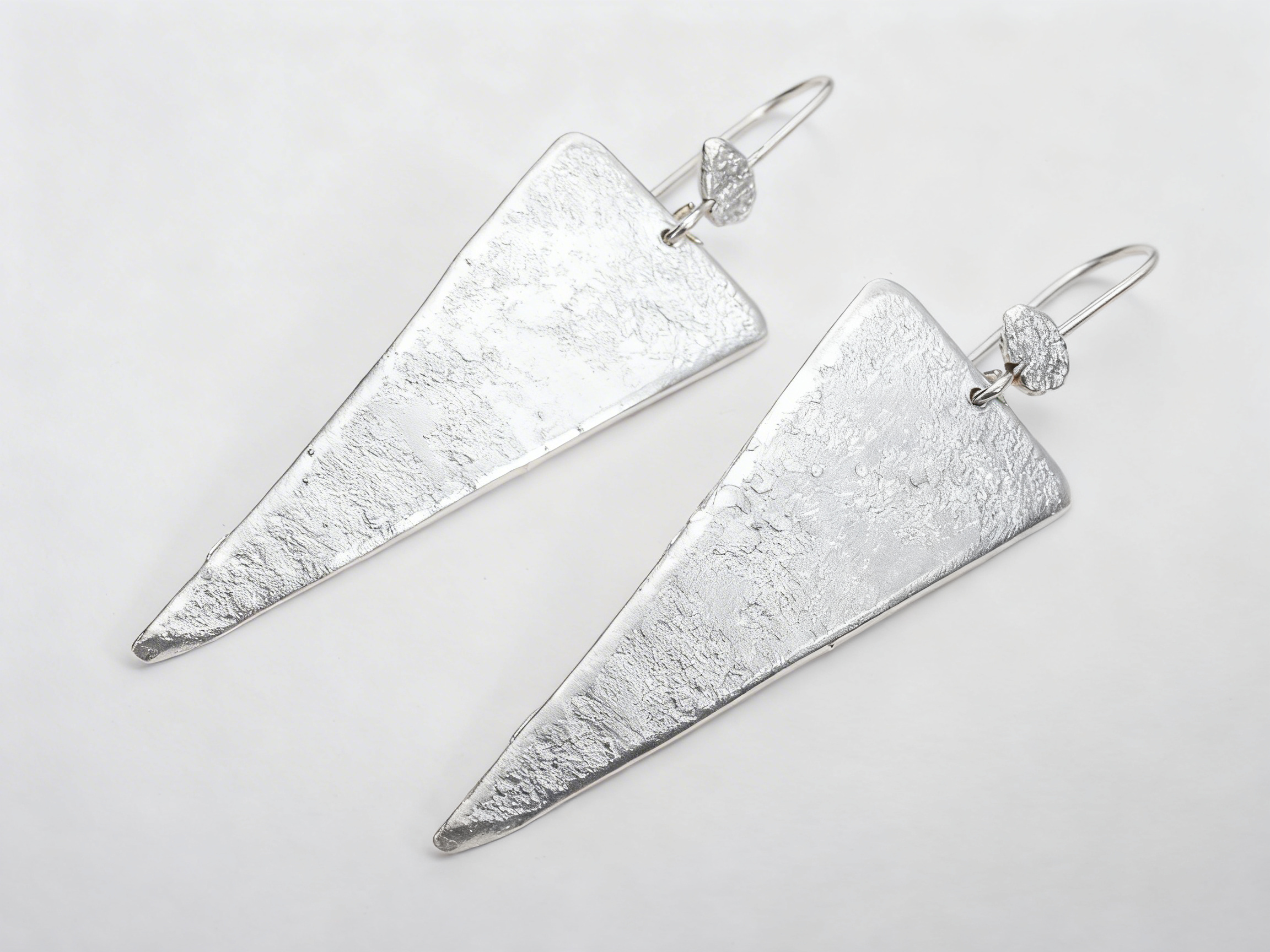 Hammered Sterling Silver Triangle Dangle Earrings: Bohemian Jewelry