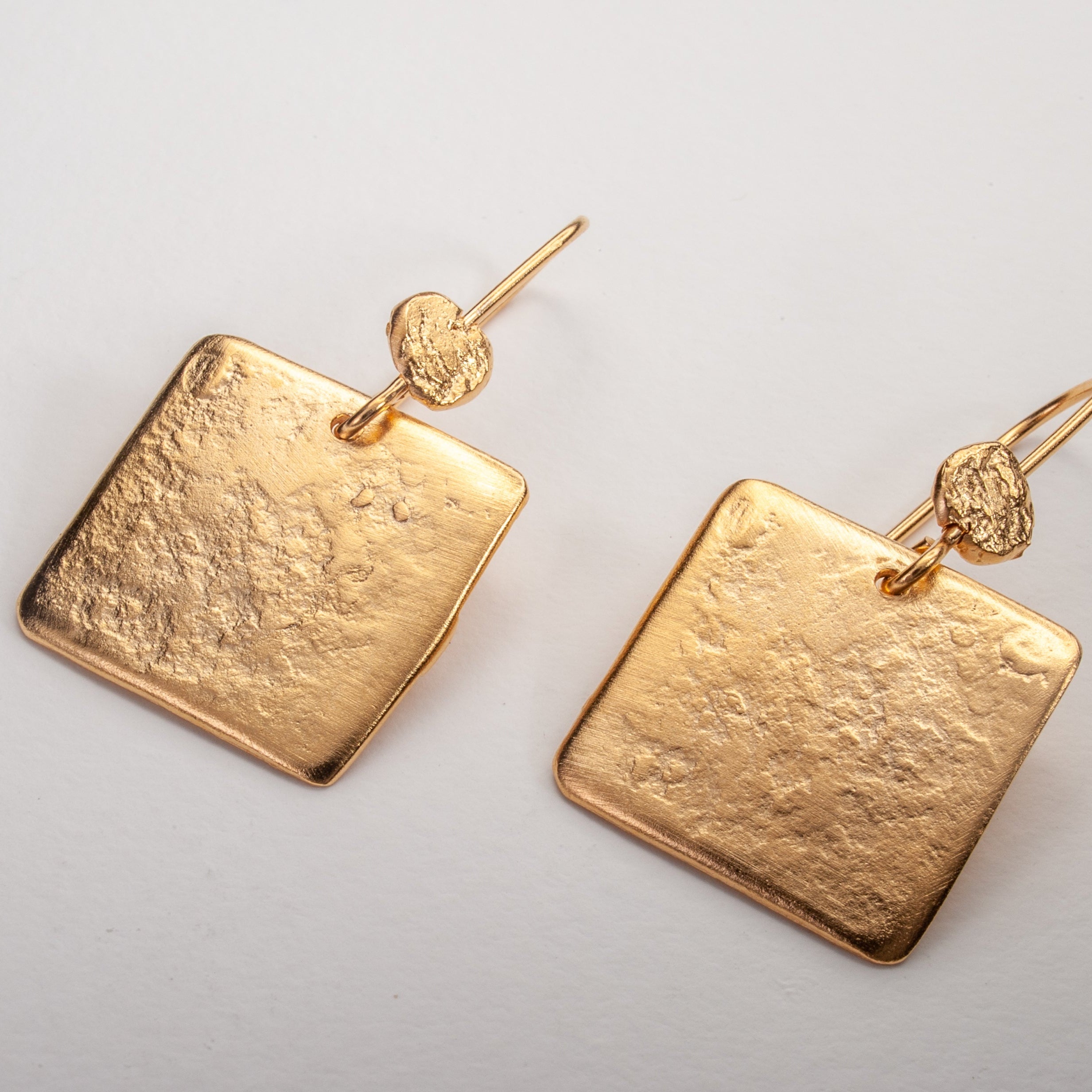 Textured Gold Large Square Drop Earrings
